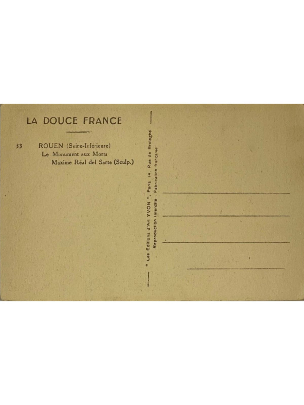Verso de la carte postale