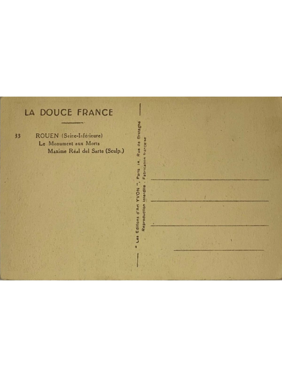 Verso de la carte postale