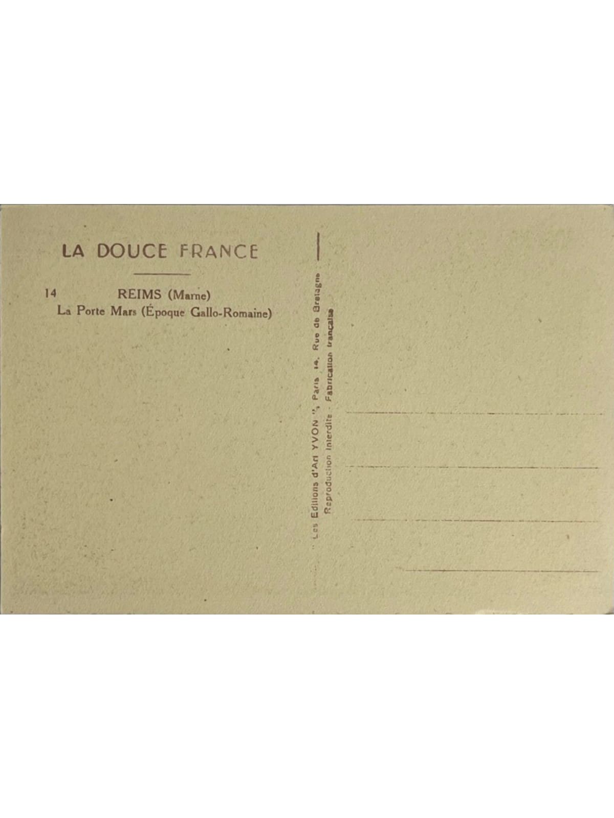 Verso de la carte postale