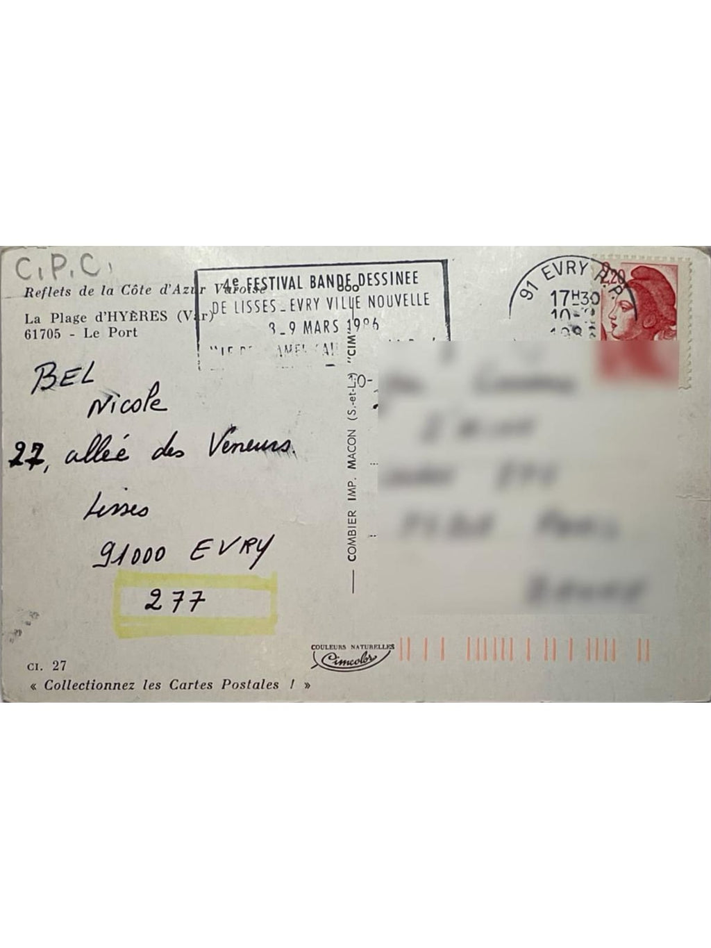 Verso de la carte postale