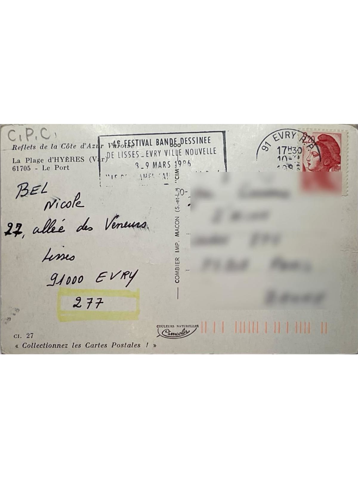 Verso de la carte postale