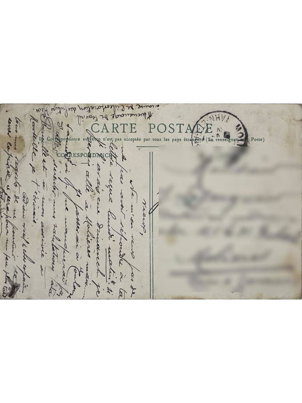 Verso de la carte postale