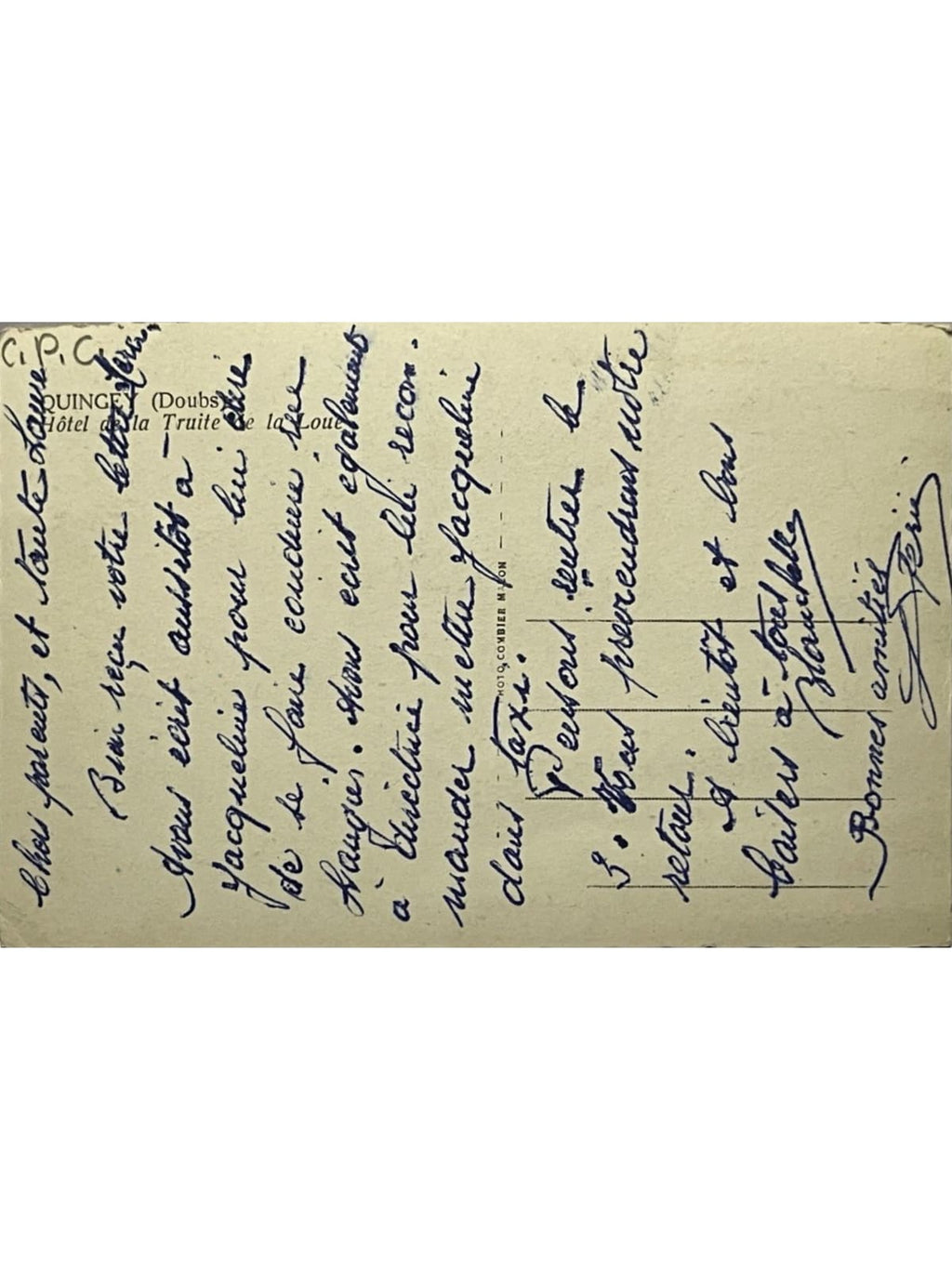Verso de la carte postale