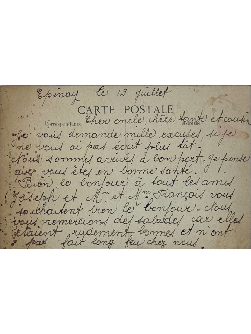 Verso de la carte postale