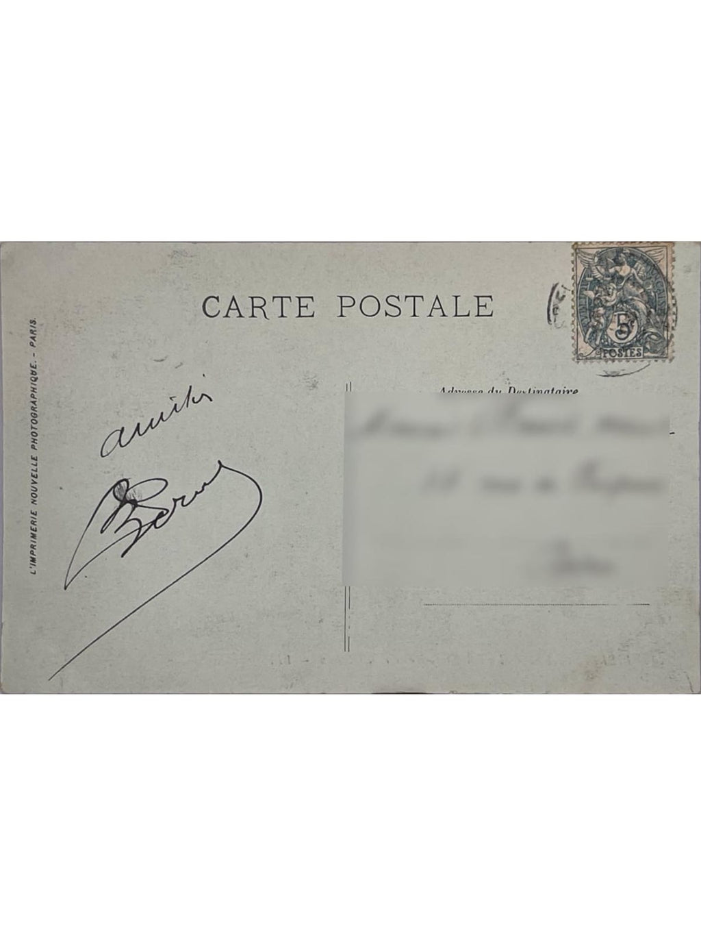 Verso de la carte postale