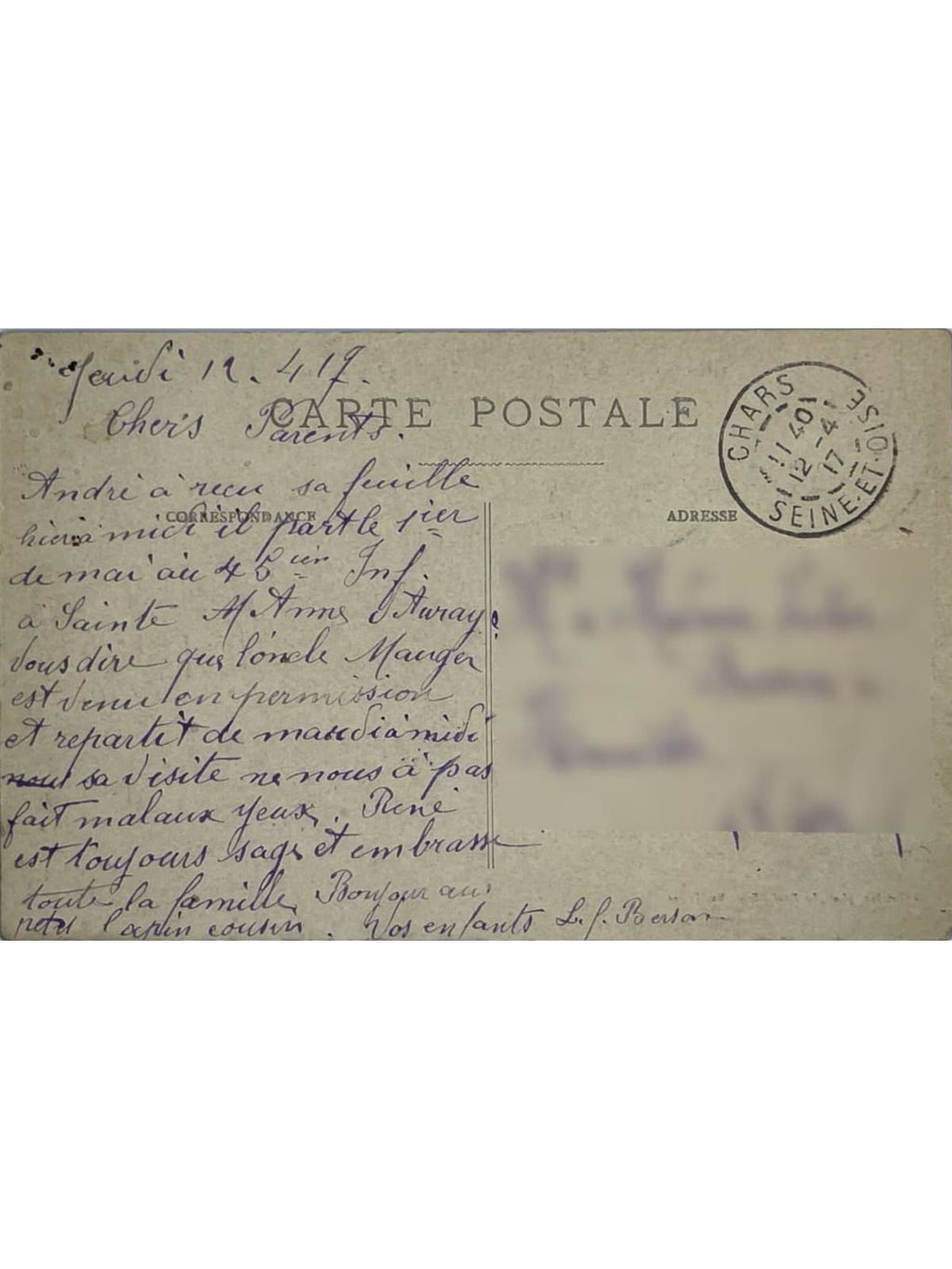Verso de la carte postale