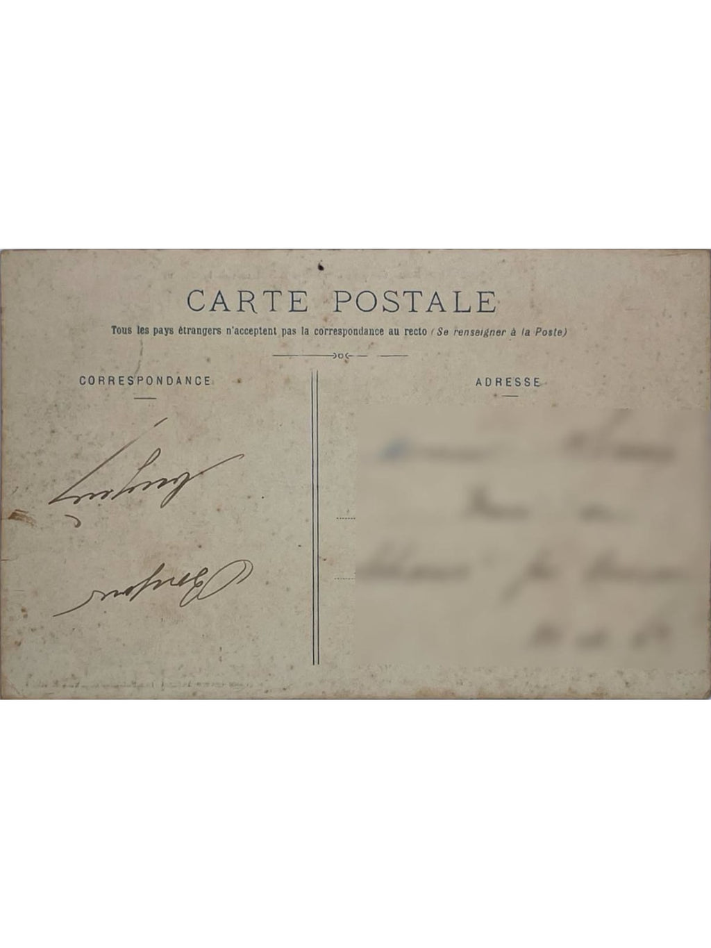 Verso de la carte postale