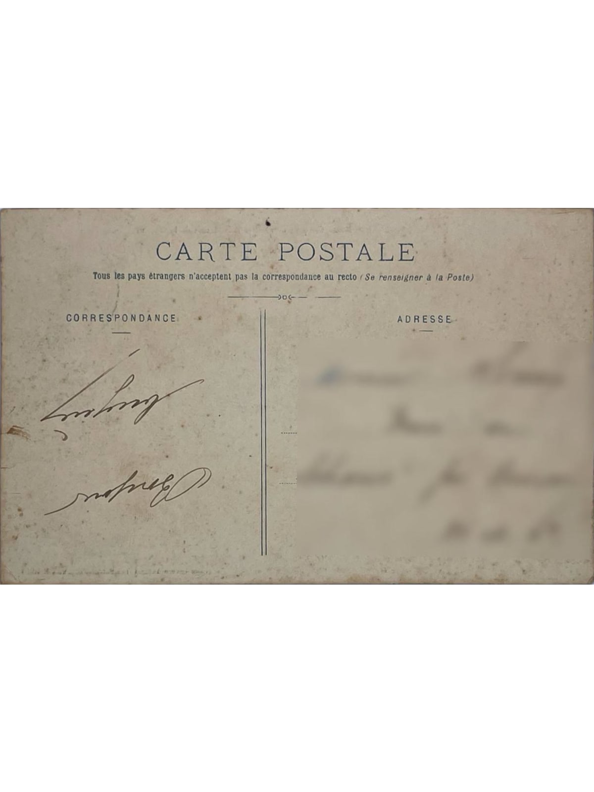 Verso de la carte postale