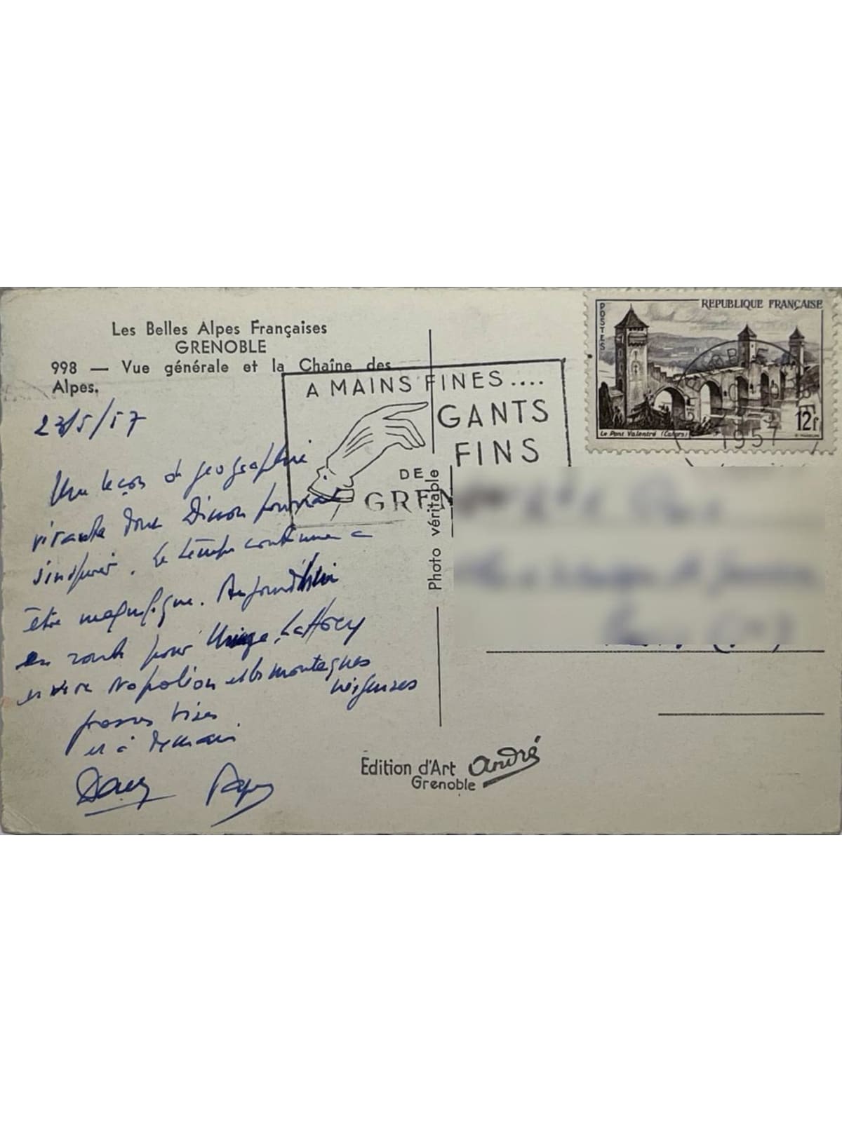 Verso de la carte postale
