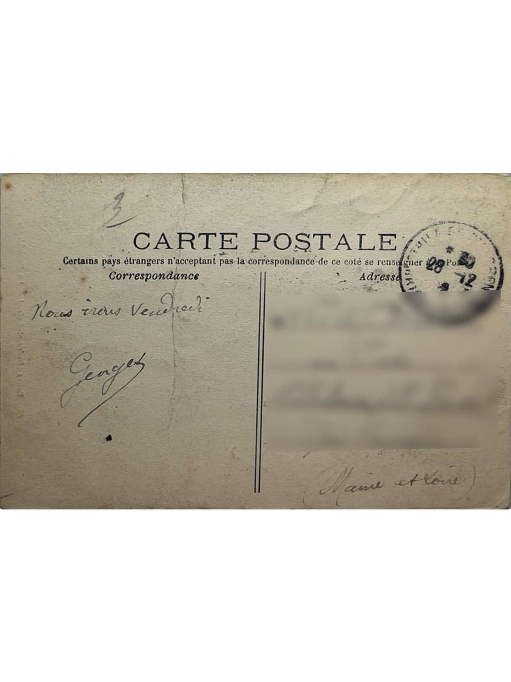 Verso de la carte postale