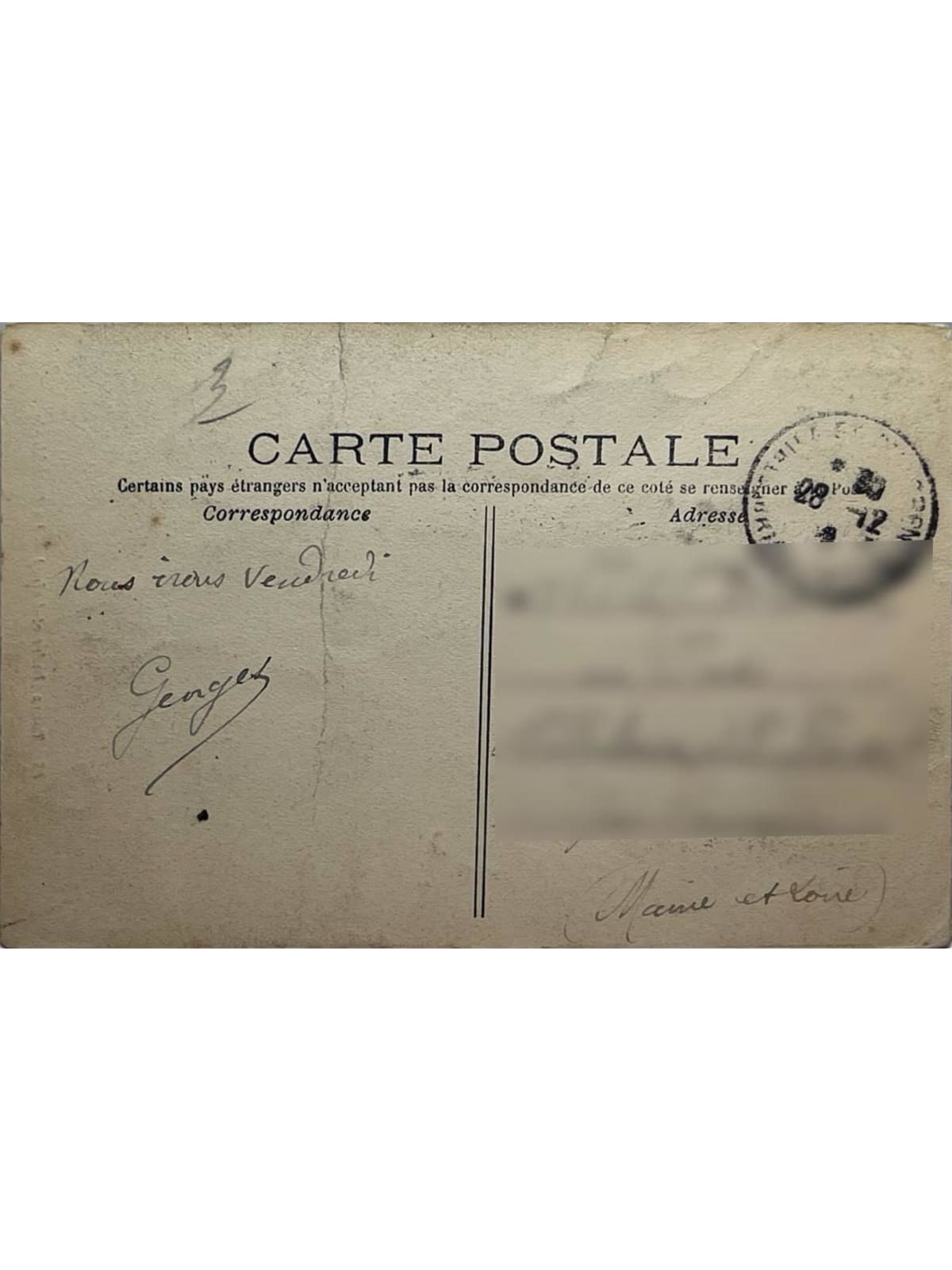 Verso de la carte postale
