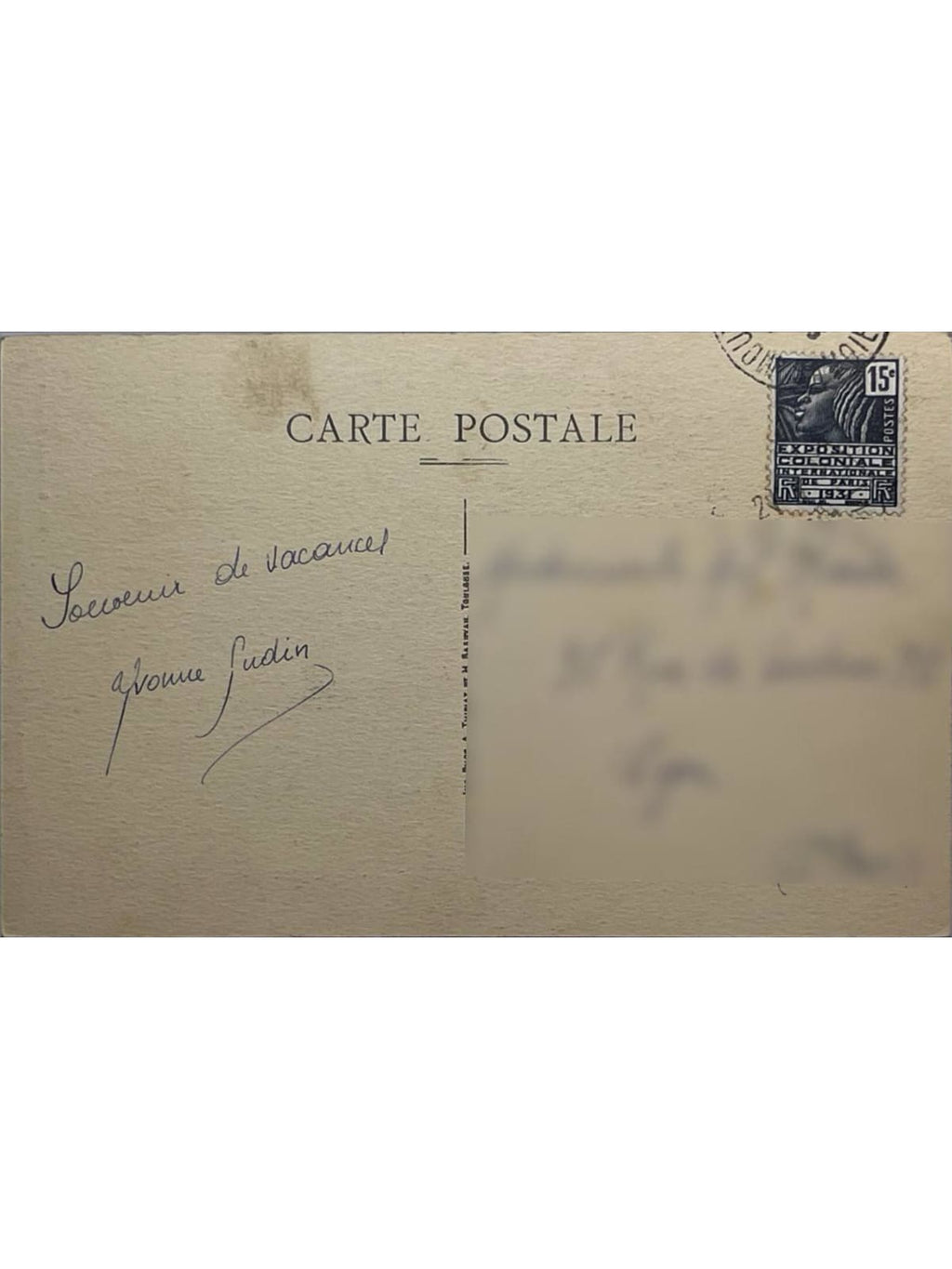 Verso de la carte postale