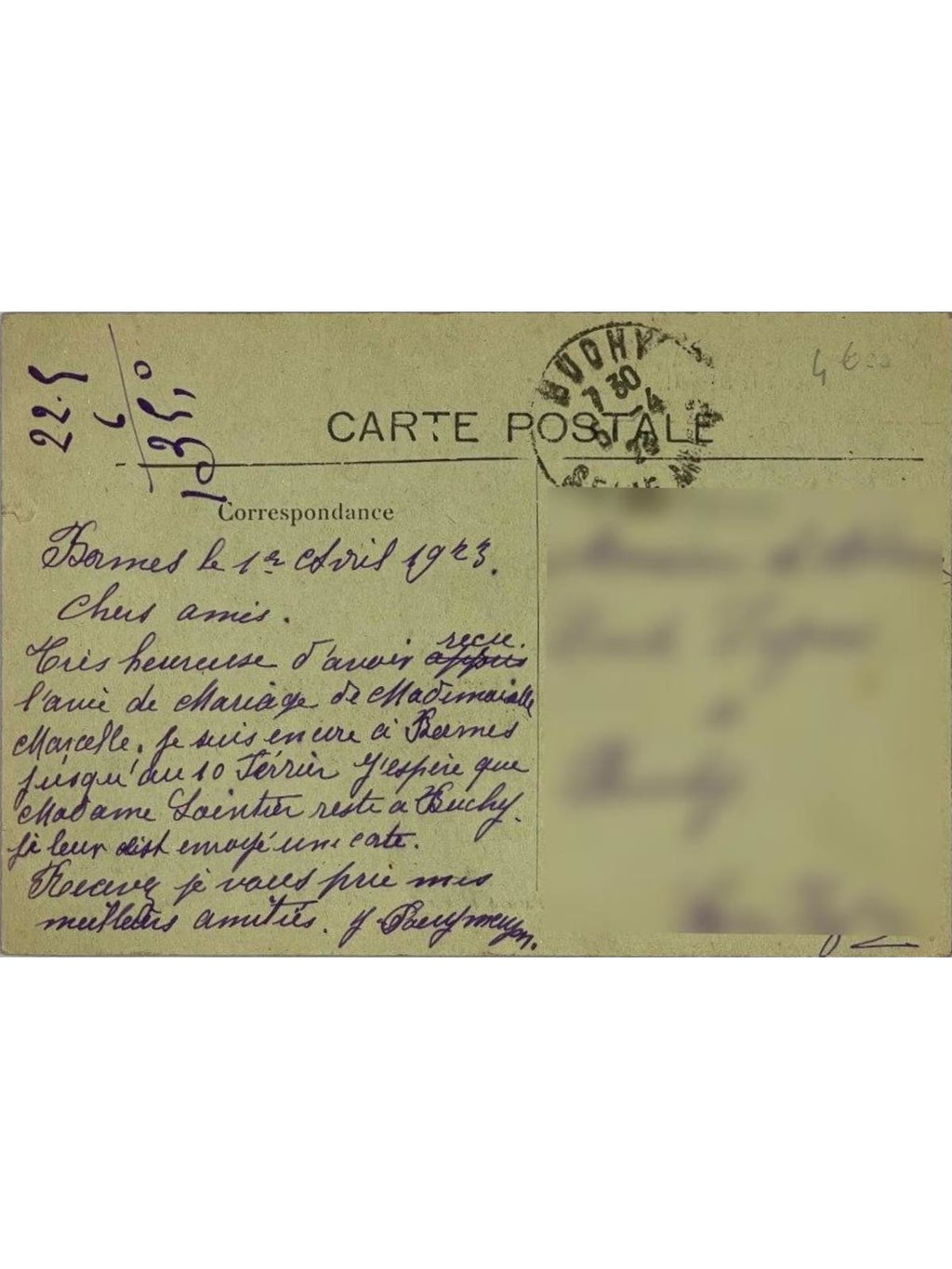 Verso de la carte postale