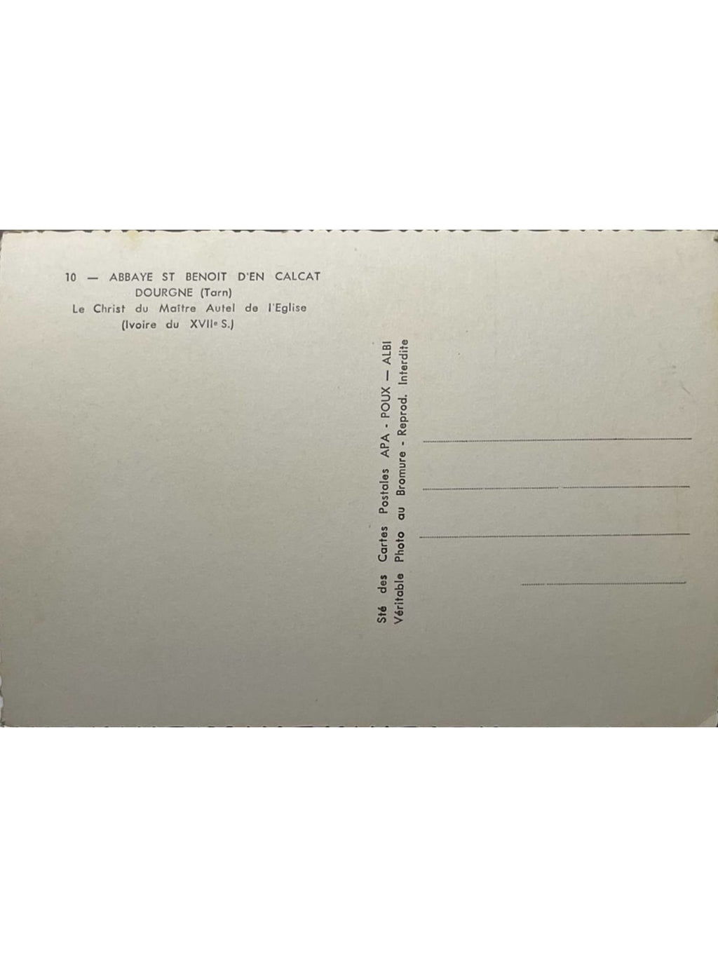 Verso de la carte postale