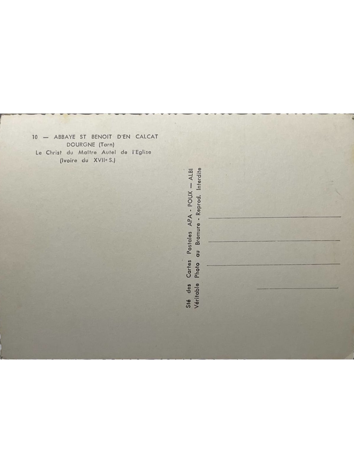 Verso de la carte postale