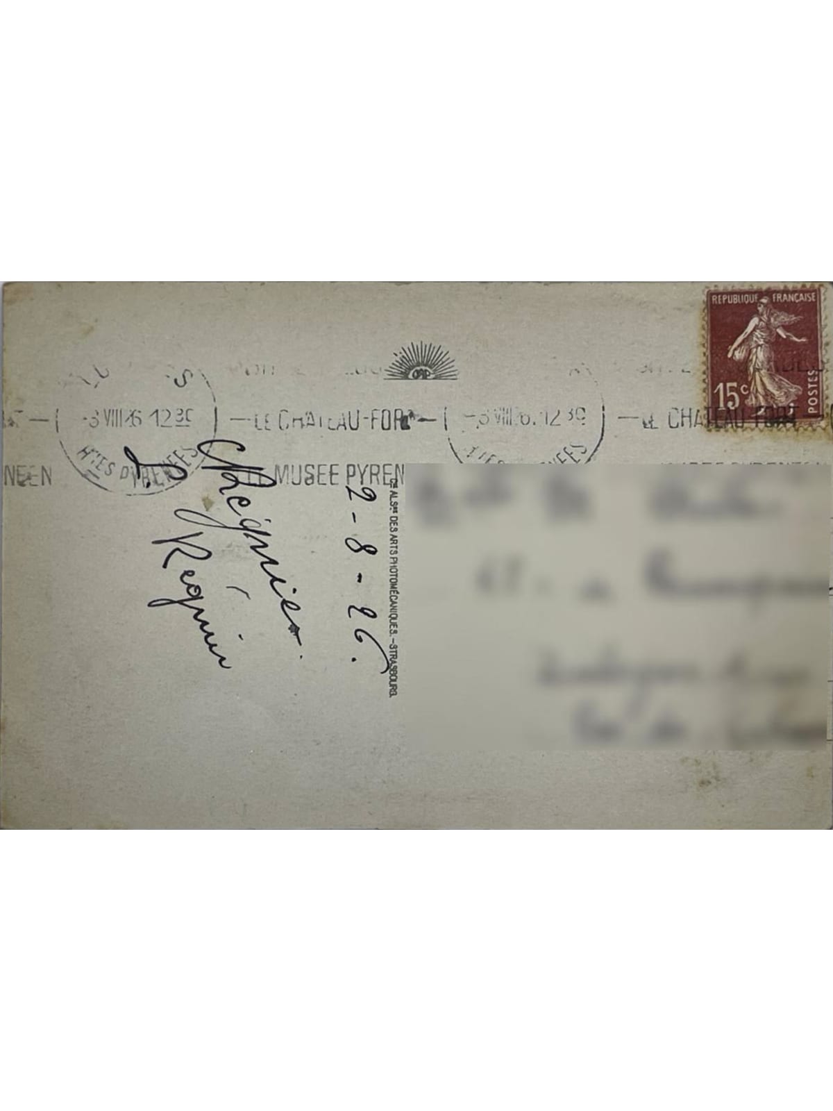 Verso de la carte postale