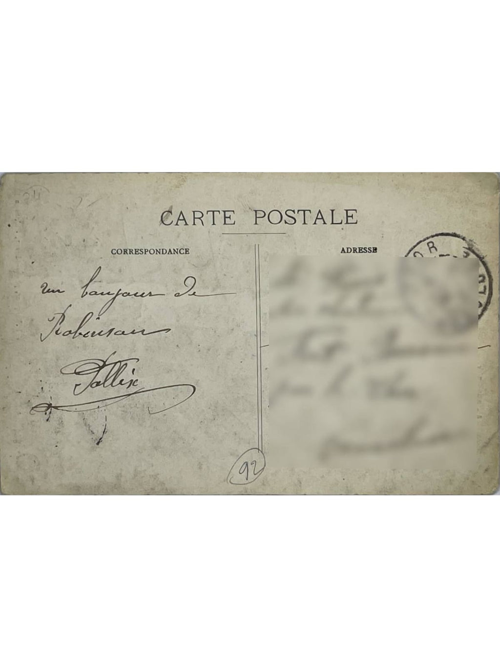 Verso de la carte postale