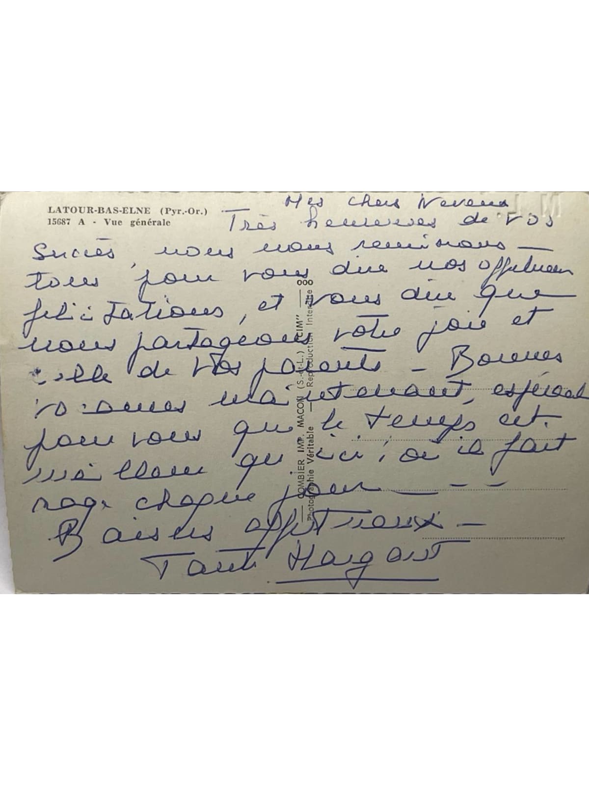 Verso de la carte postale
