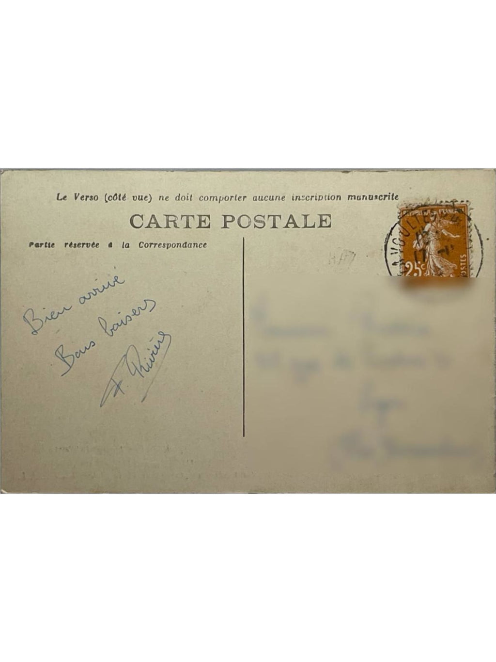 Verso de la carte postale