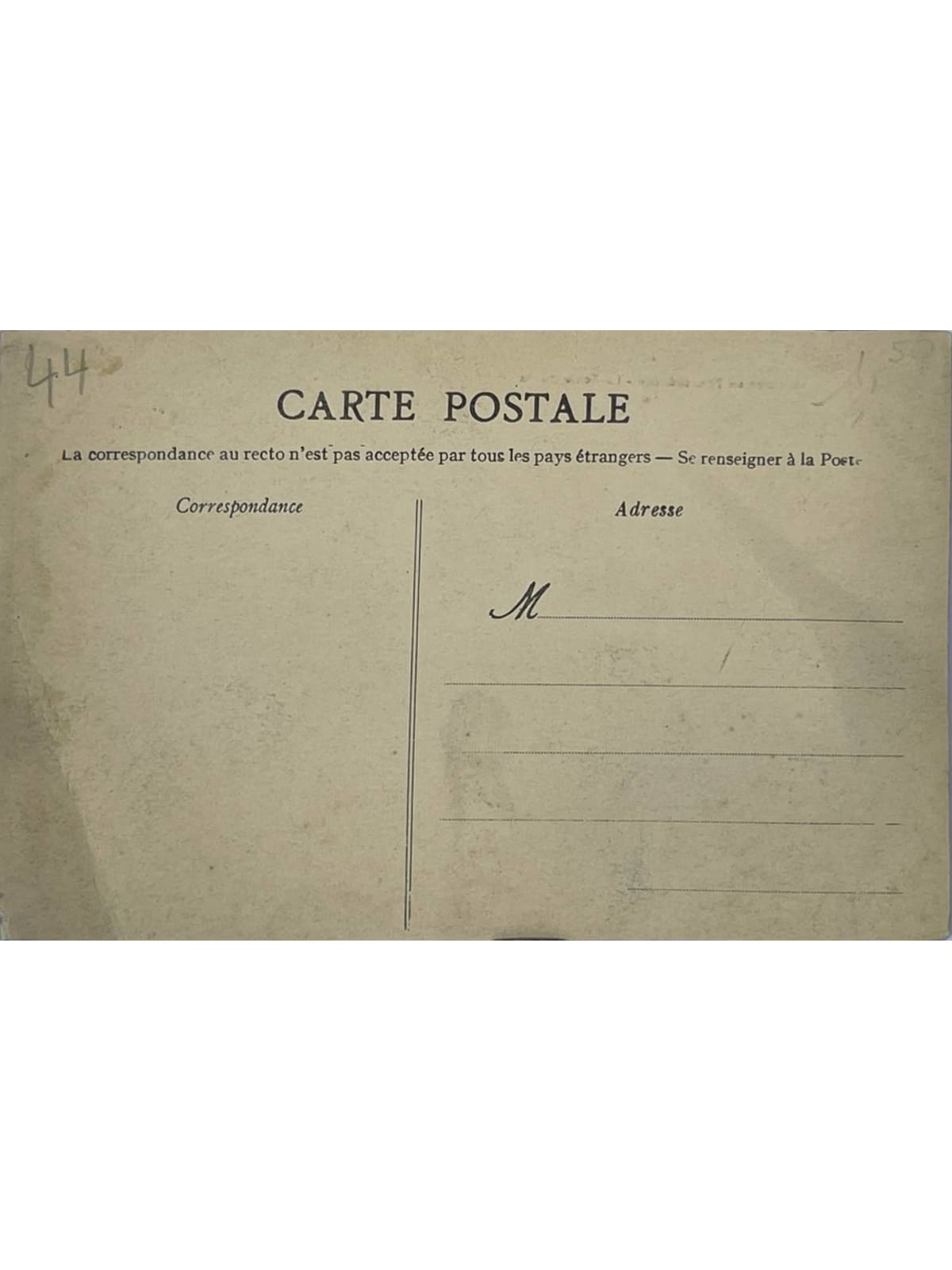 Verso de la carte postale