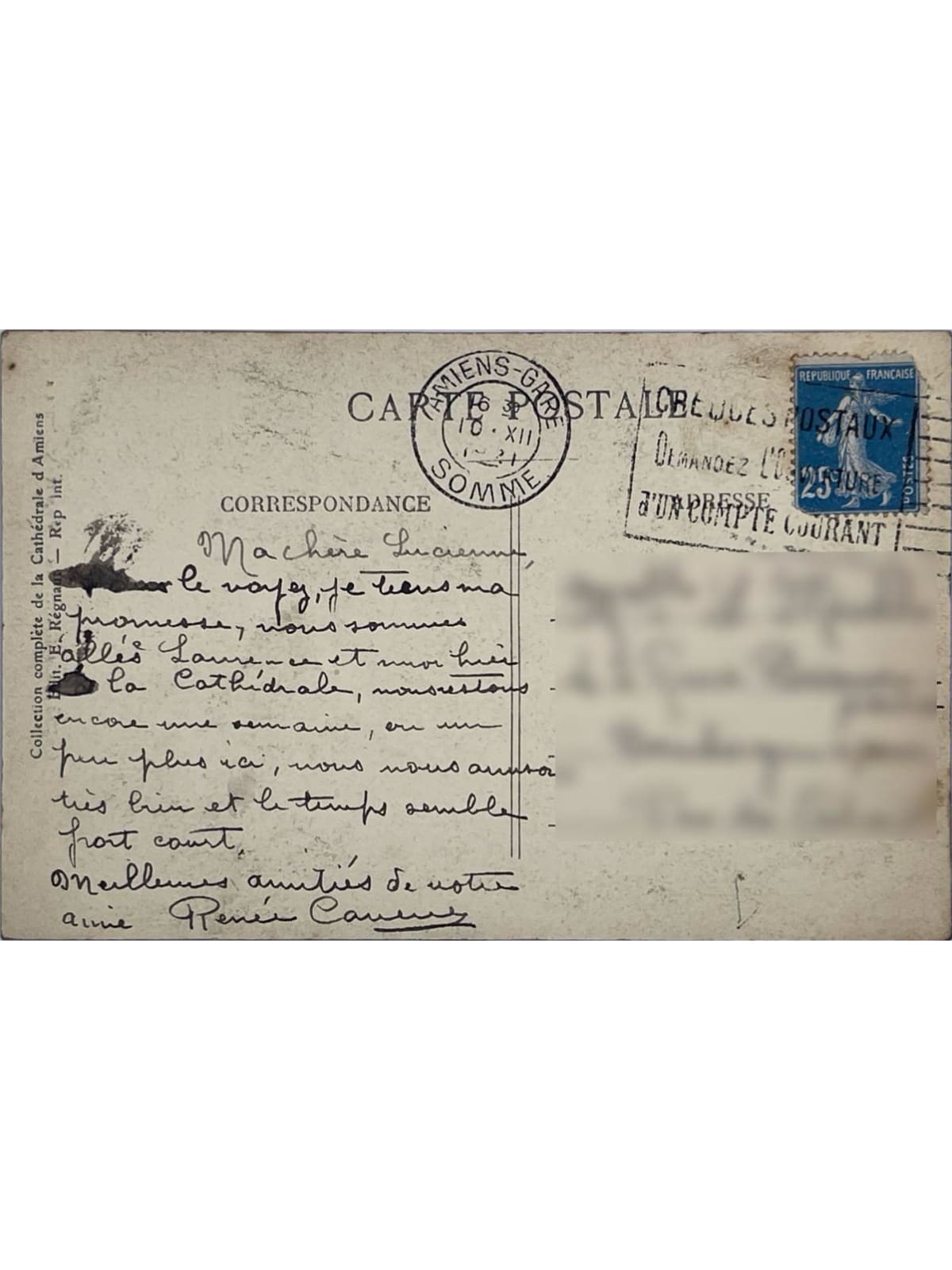 Verso de la carte postale