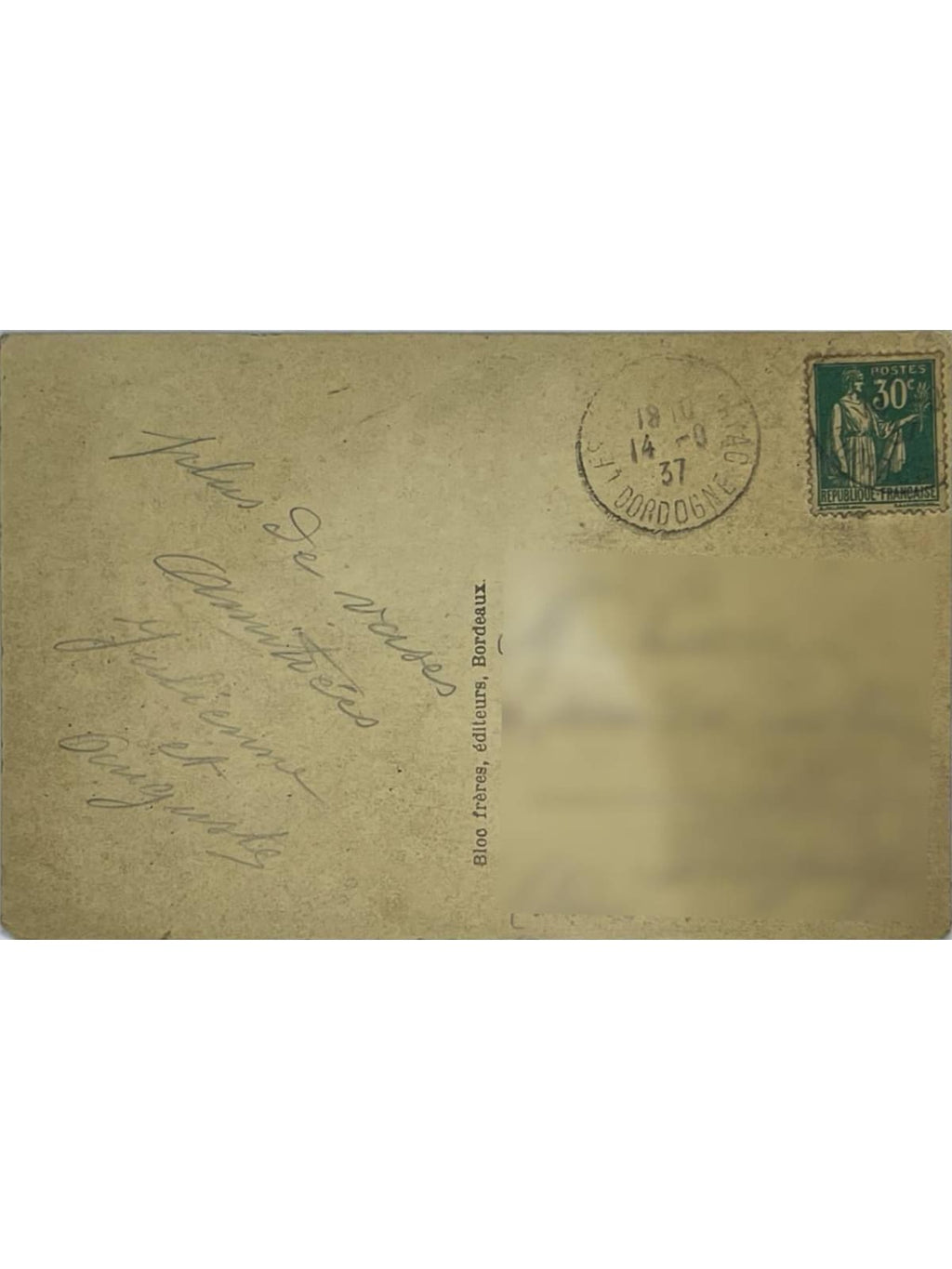 Verso de la carte postale