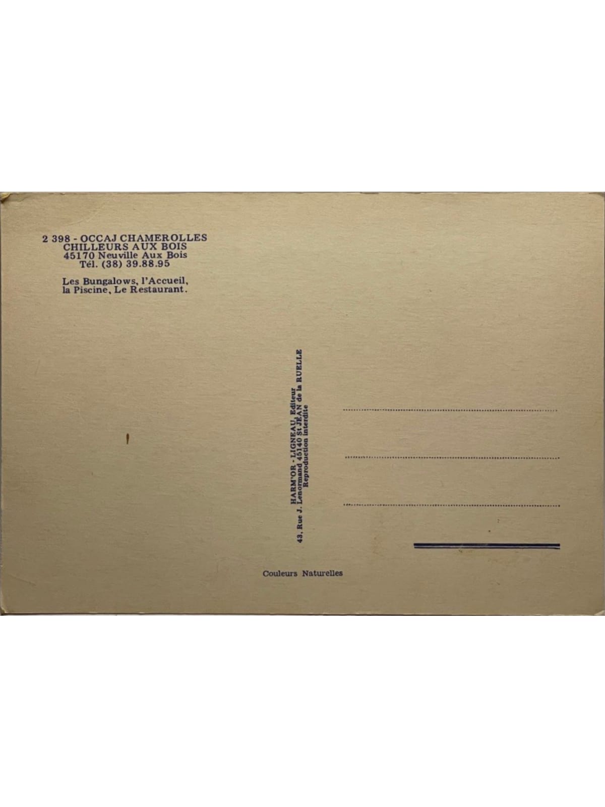 Verso de la carte postale