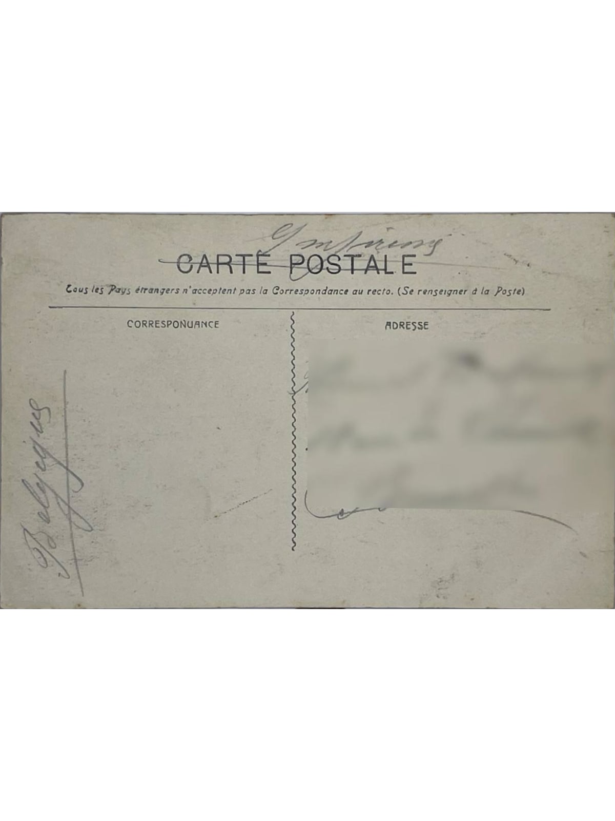 Verso de la carte postale
