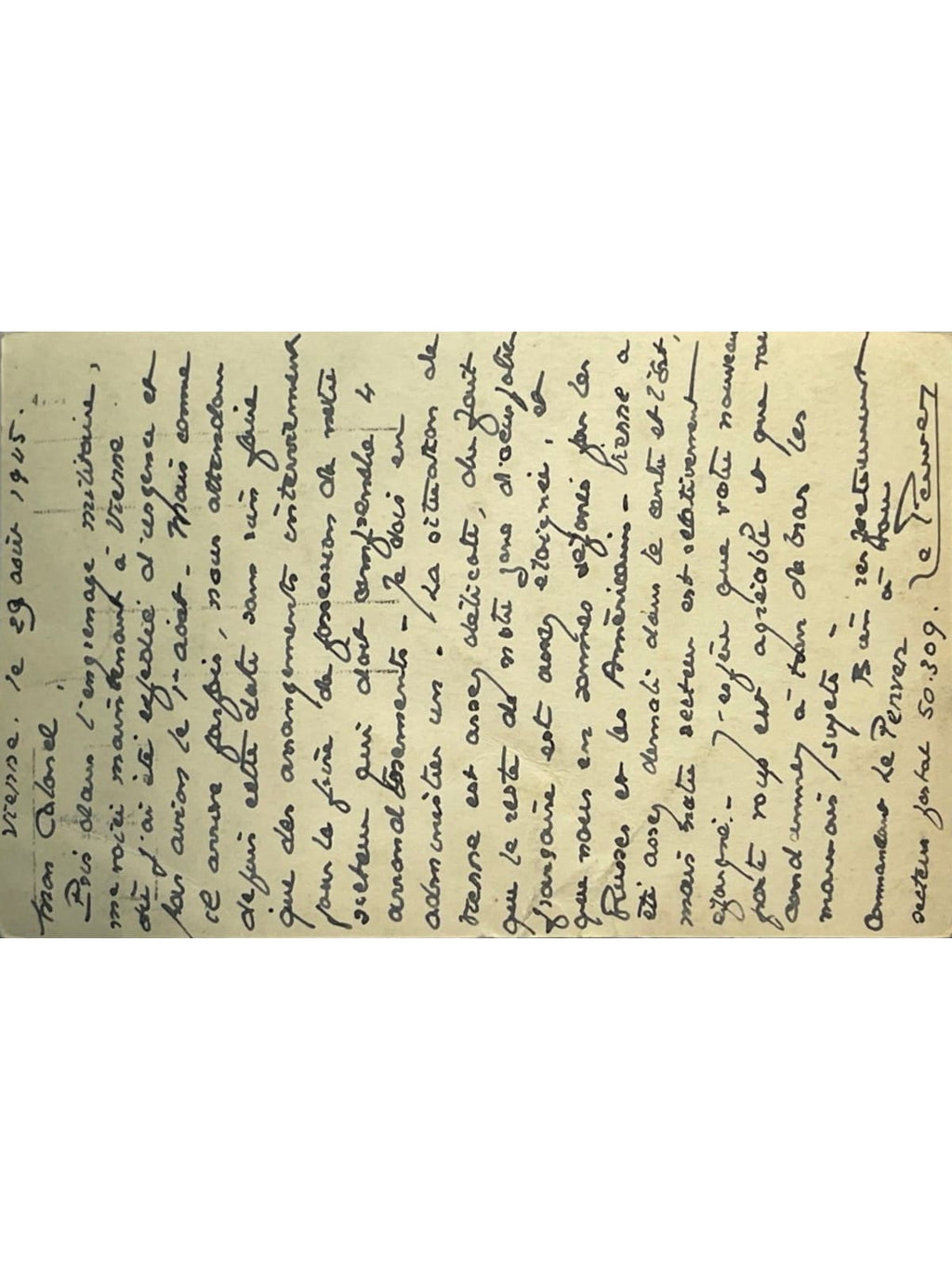 Verso de la carte postale