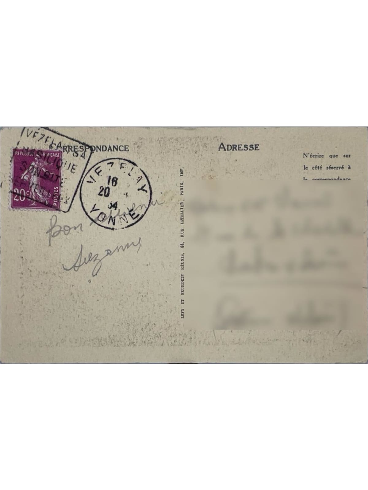 Verso de la carte postale