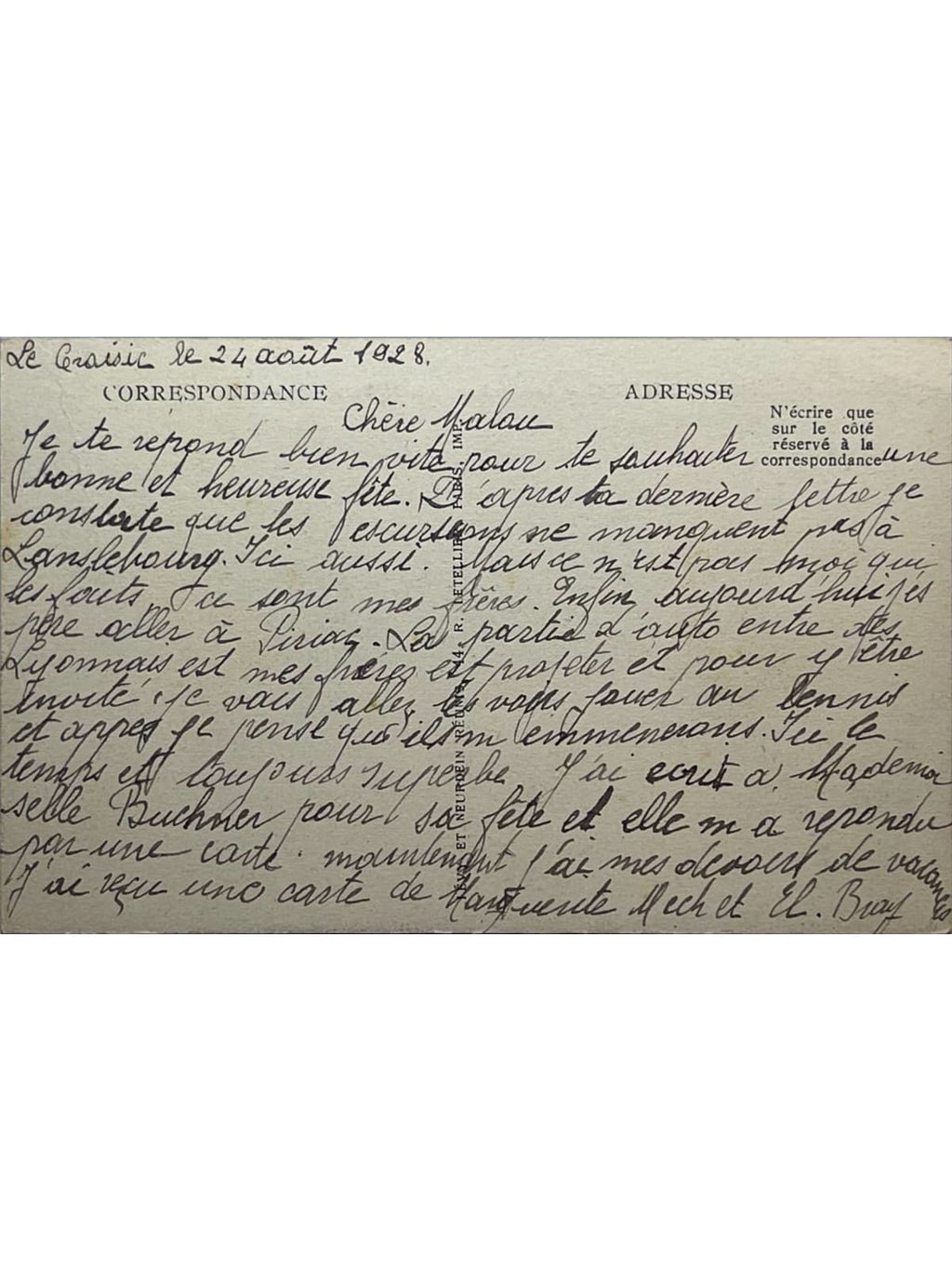 Verso de la carte postale