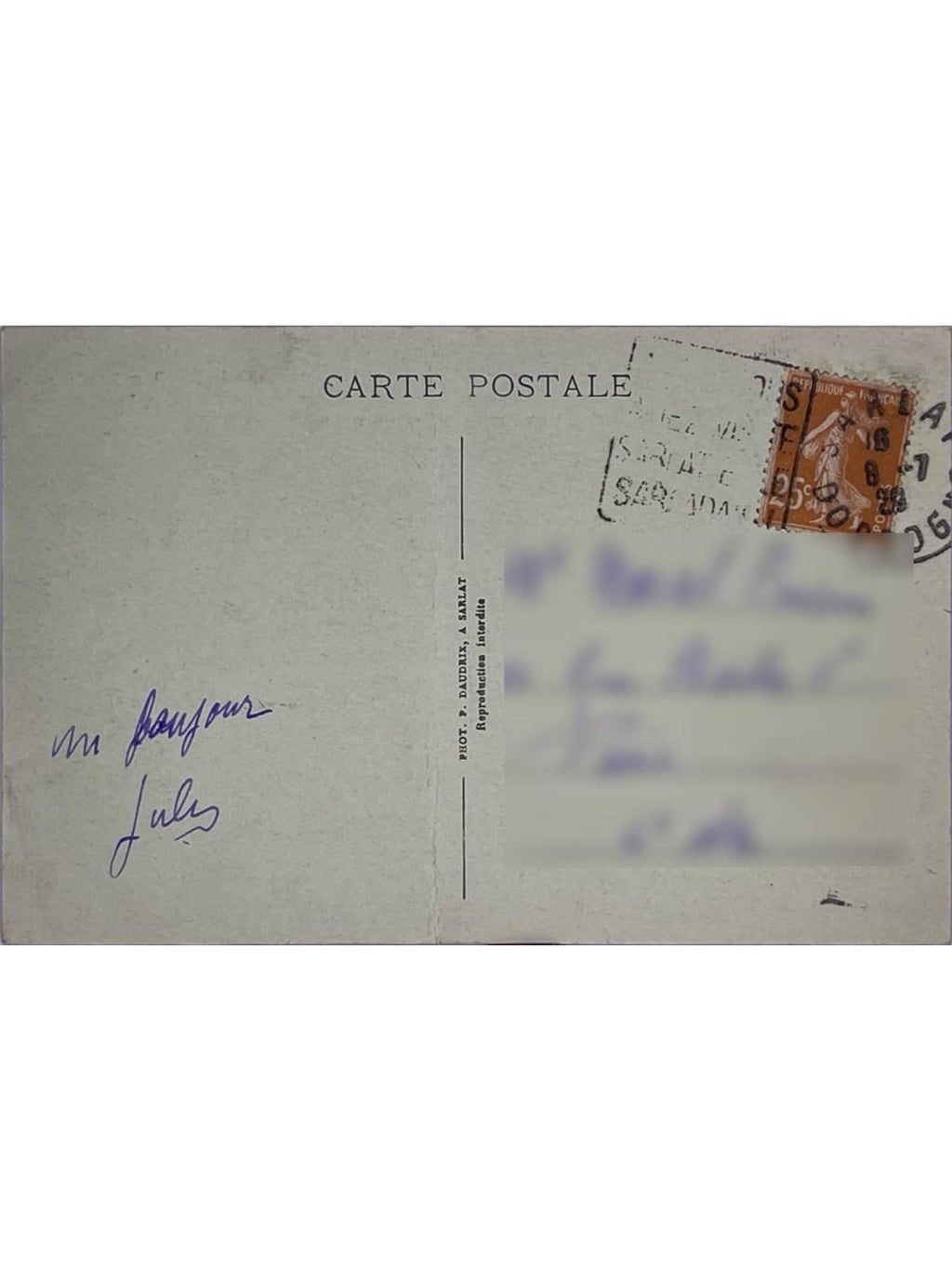 Verso de la carte postale