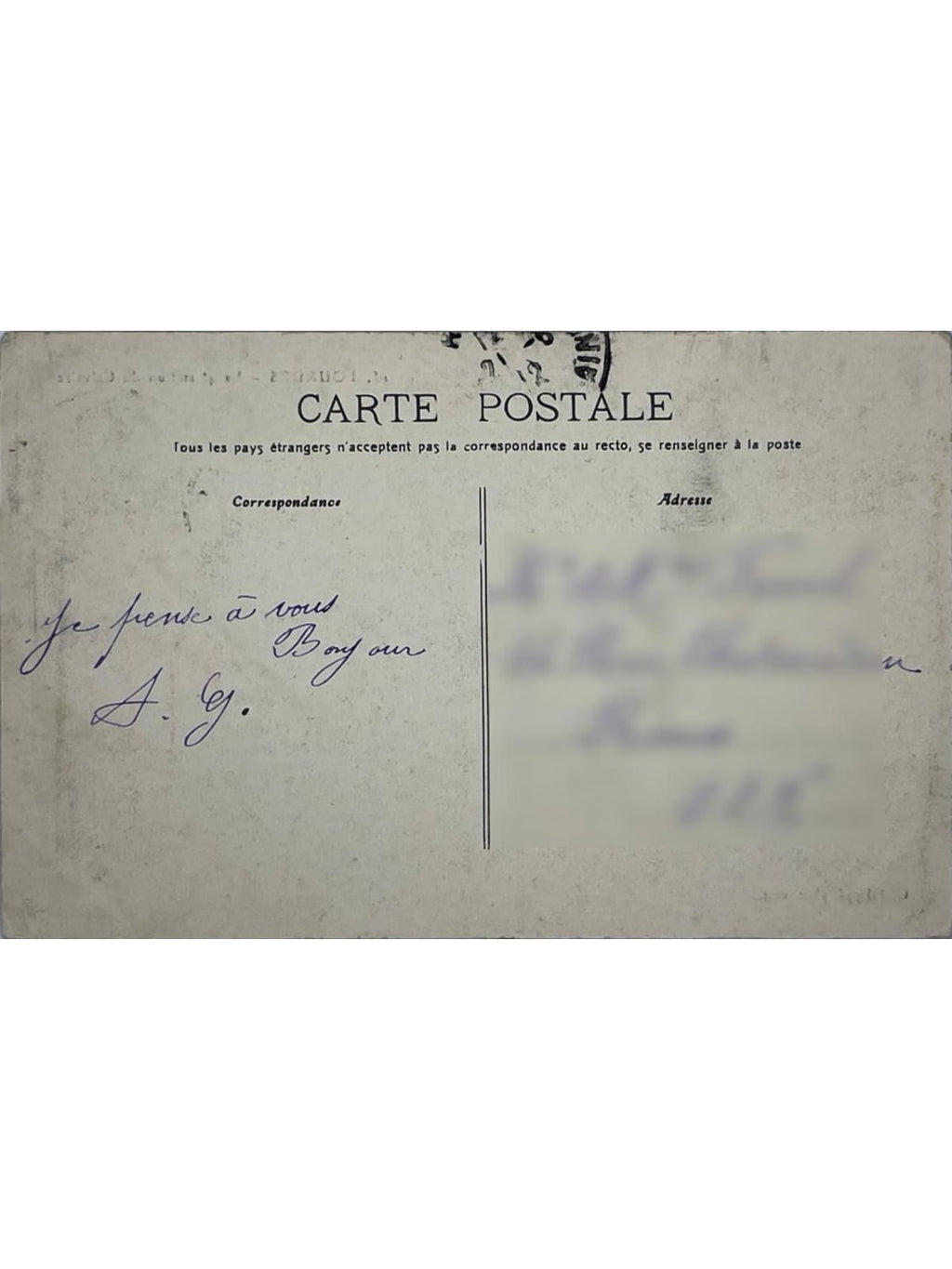 Verso de la carte postale