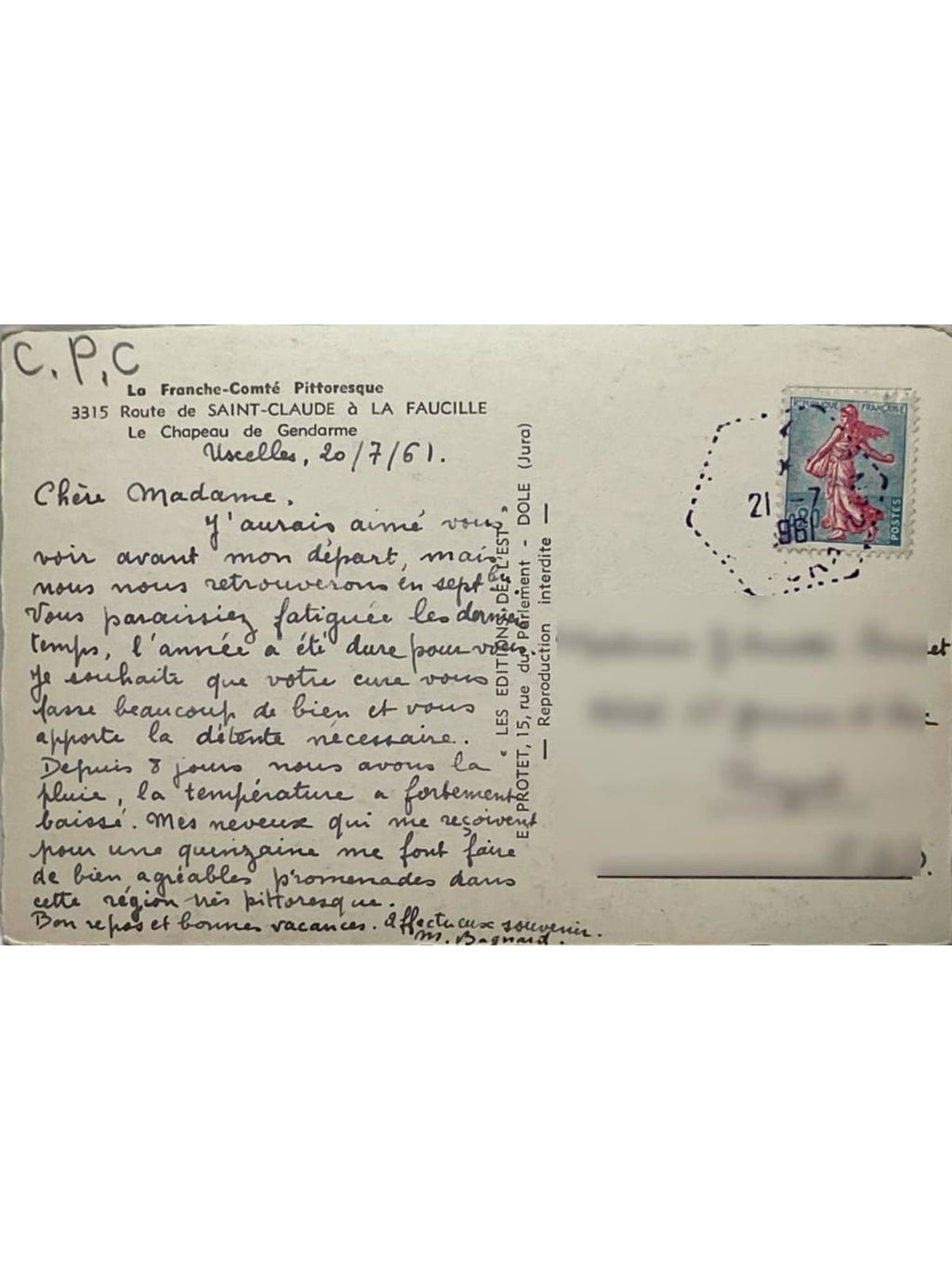 Verso de la carte postale