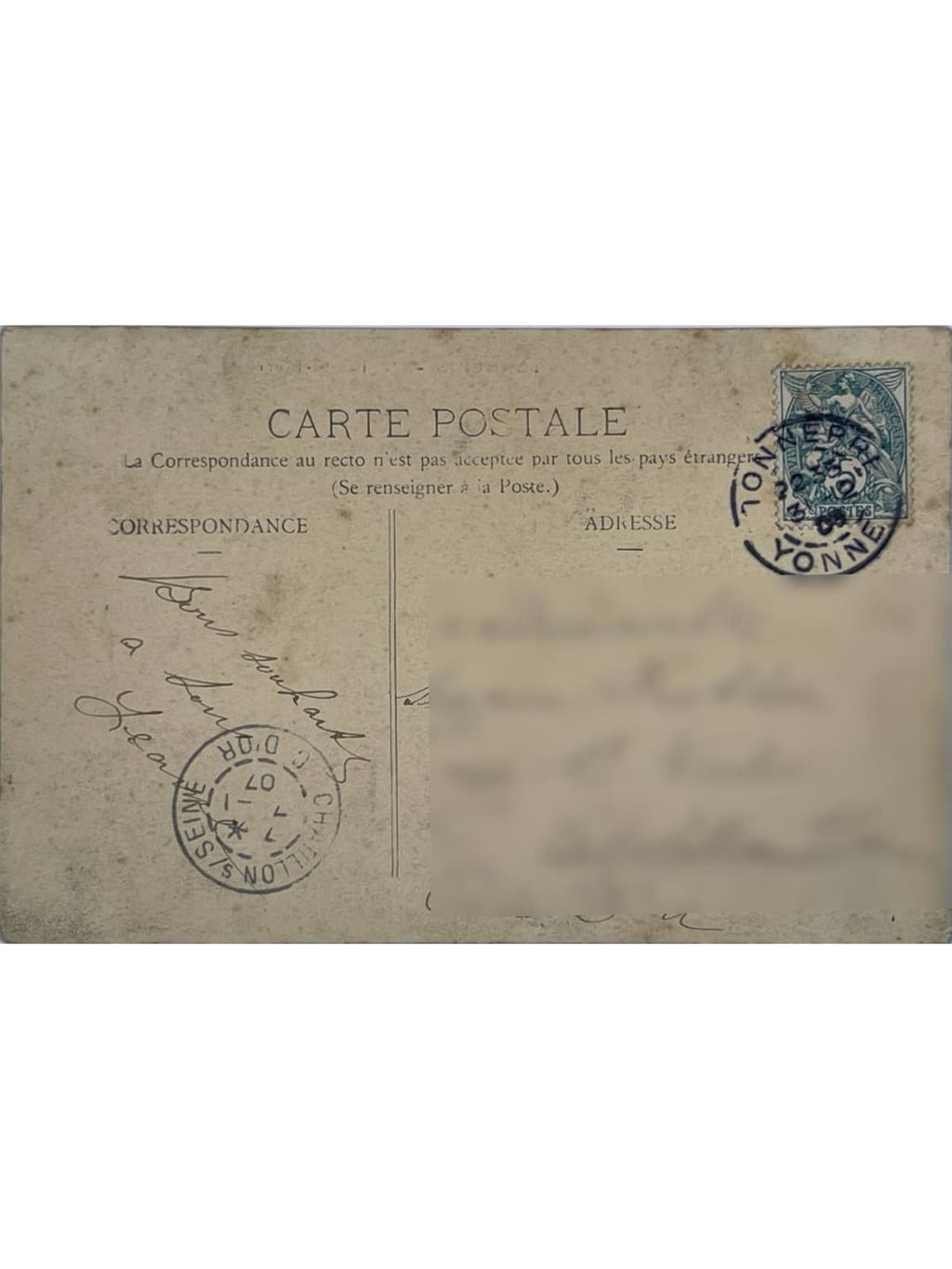 Verso de la carte postale