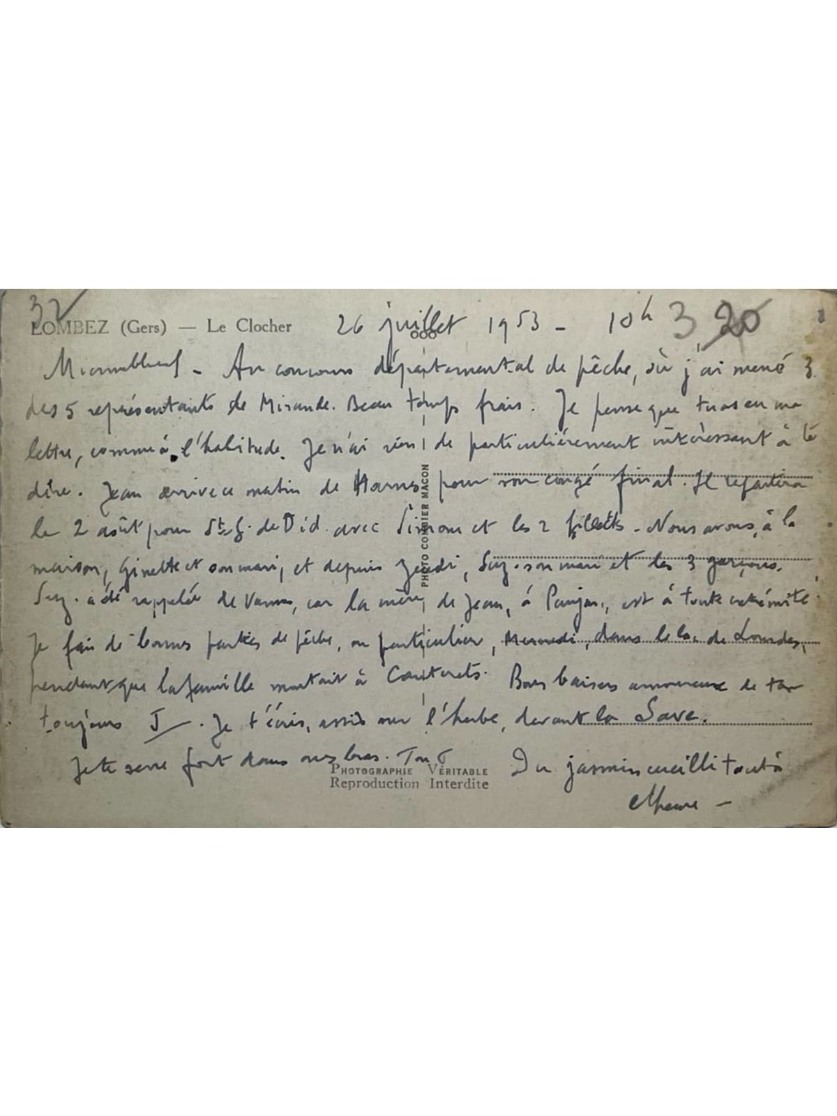 Verso de la carte postale