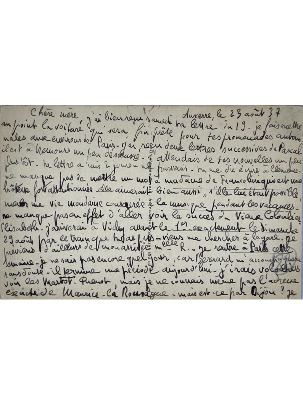 Verso de la carte postale