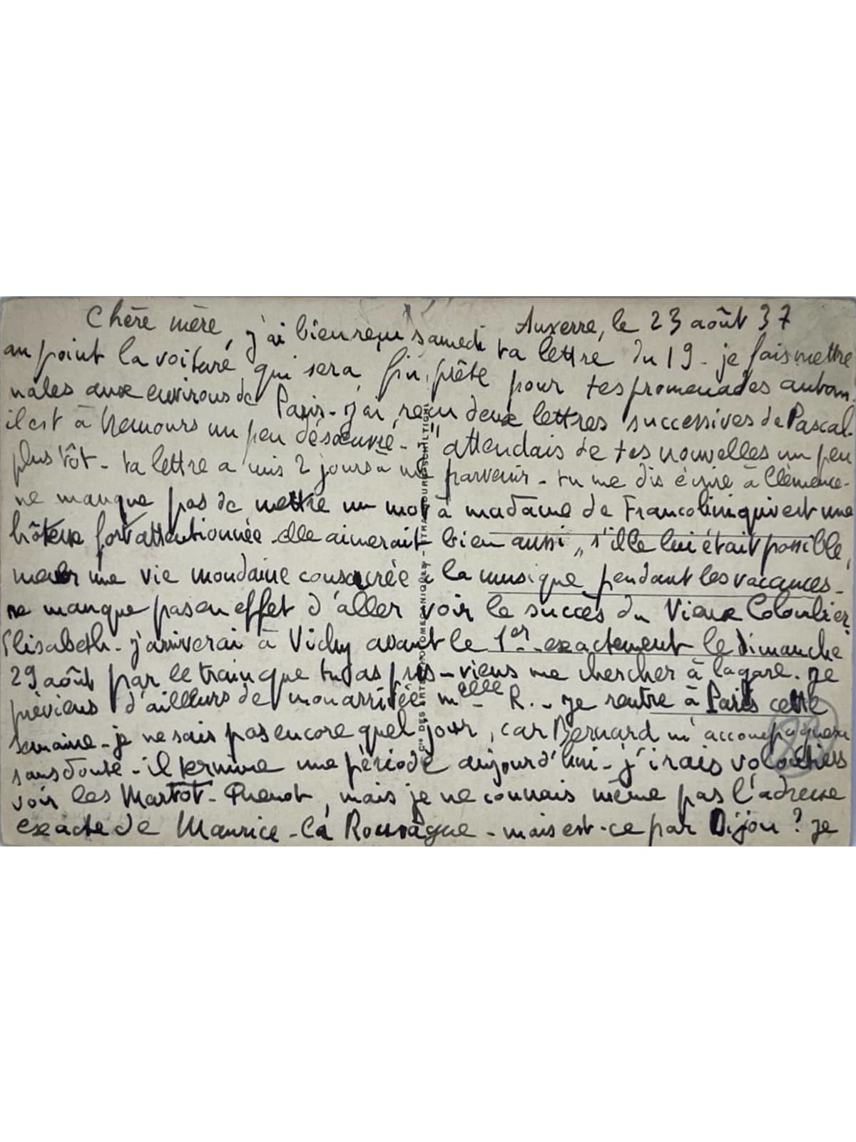 Verso de la carte postale