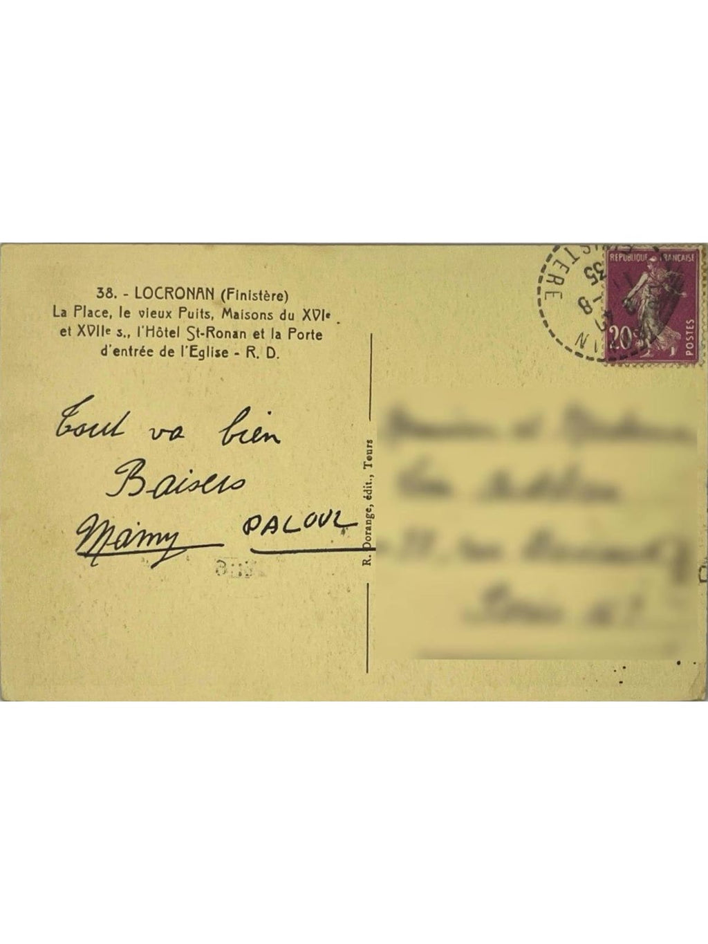 Verso de la carte postale