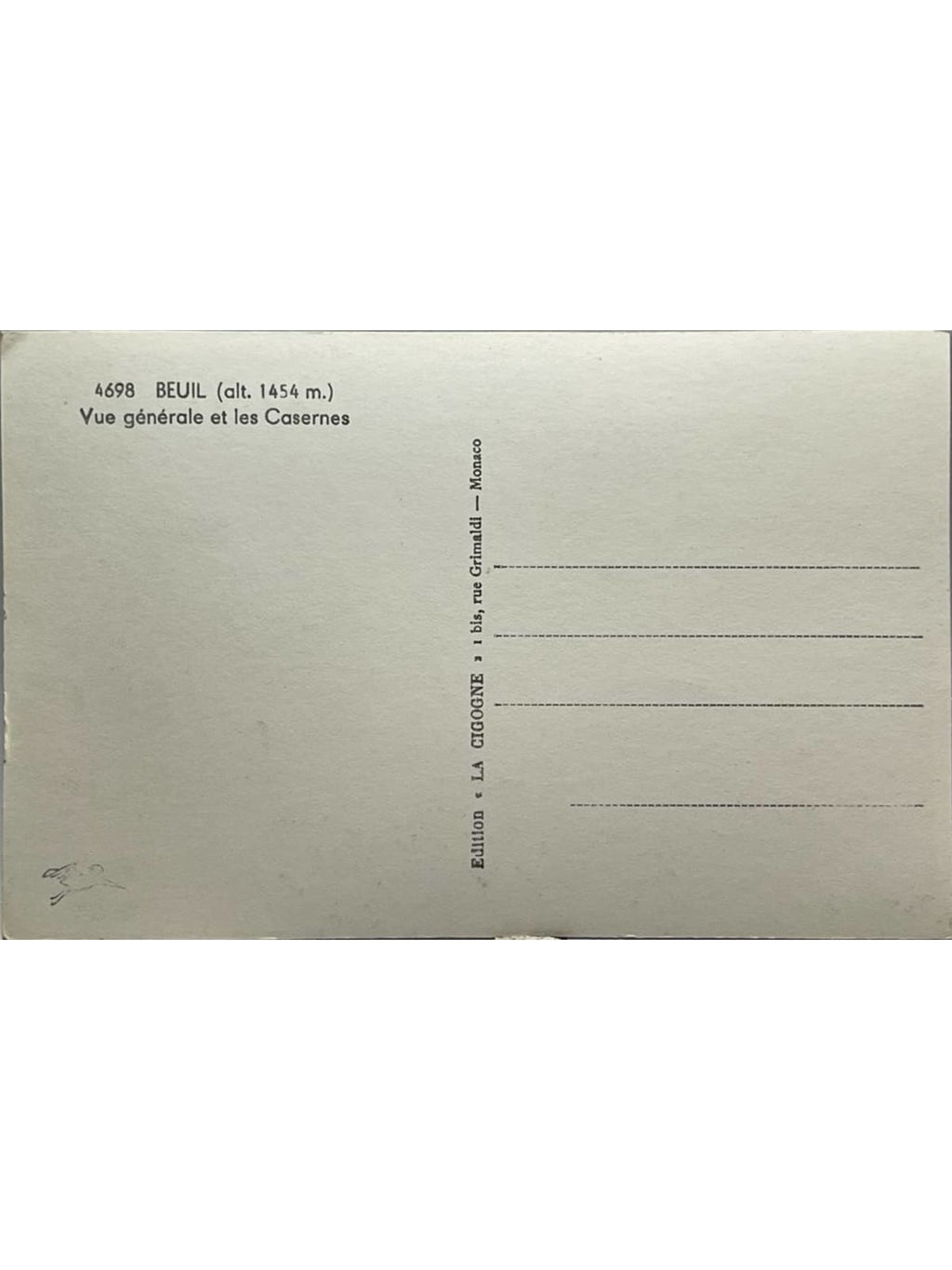 Verso de la carte postale