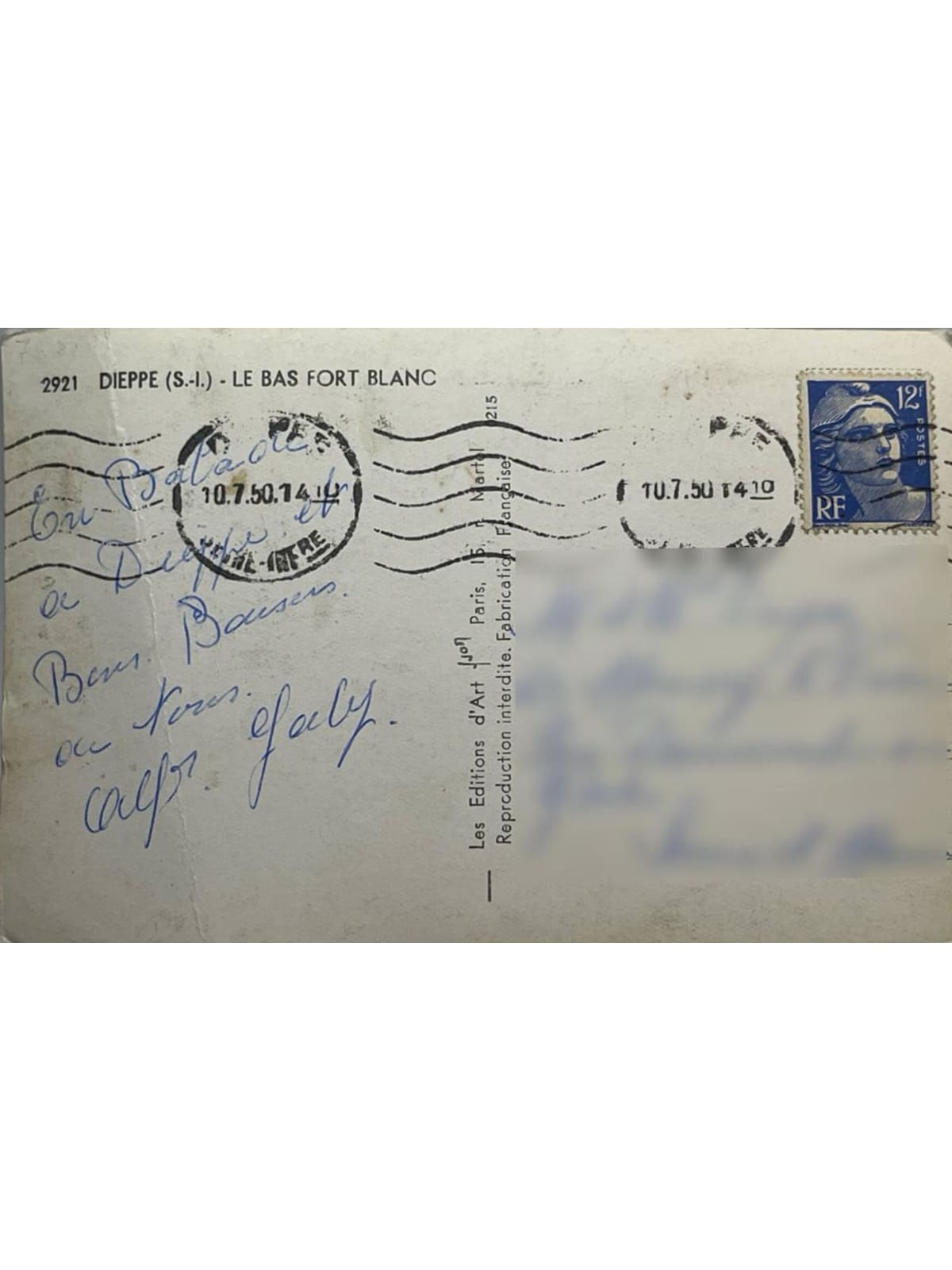 Verso de la carte postale