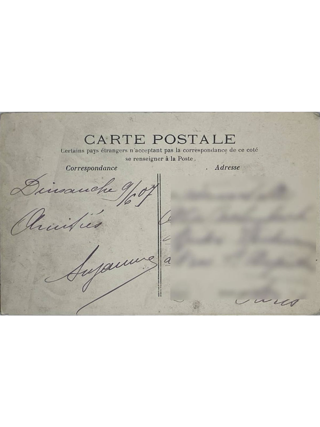 Verso de la carte postale