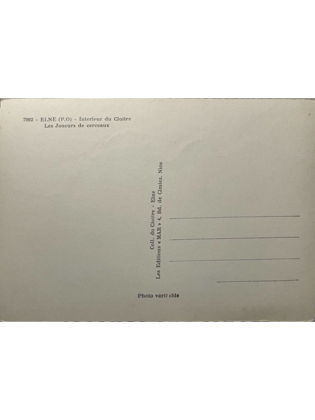Verso de la carte postale