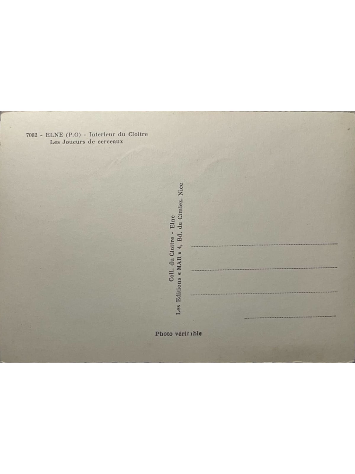 Verso de la carte postale