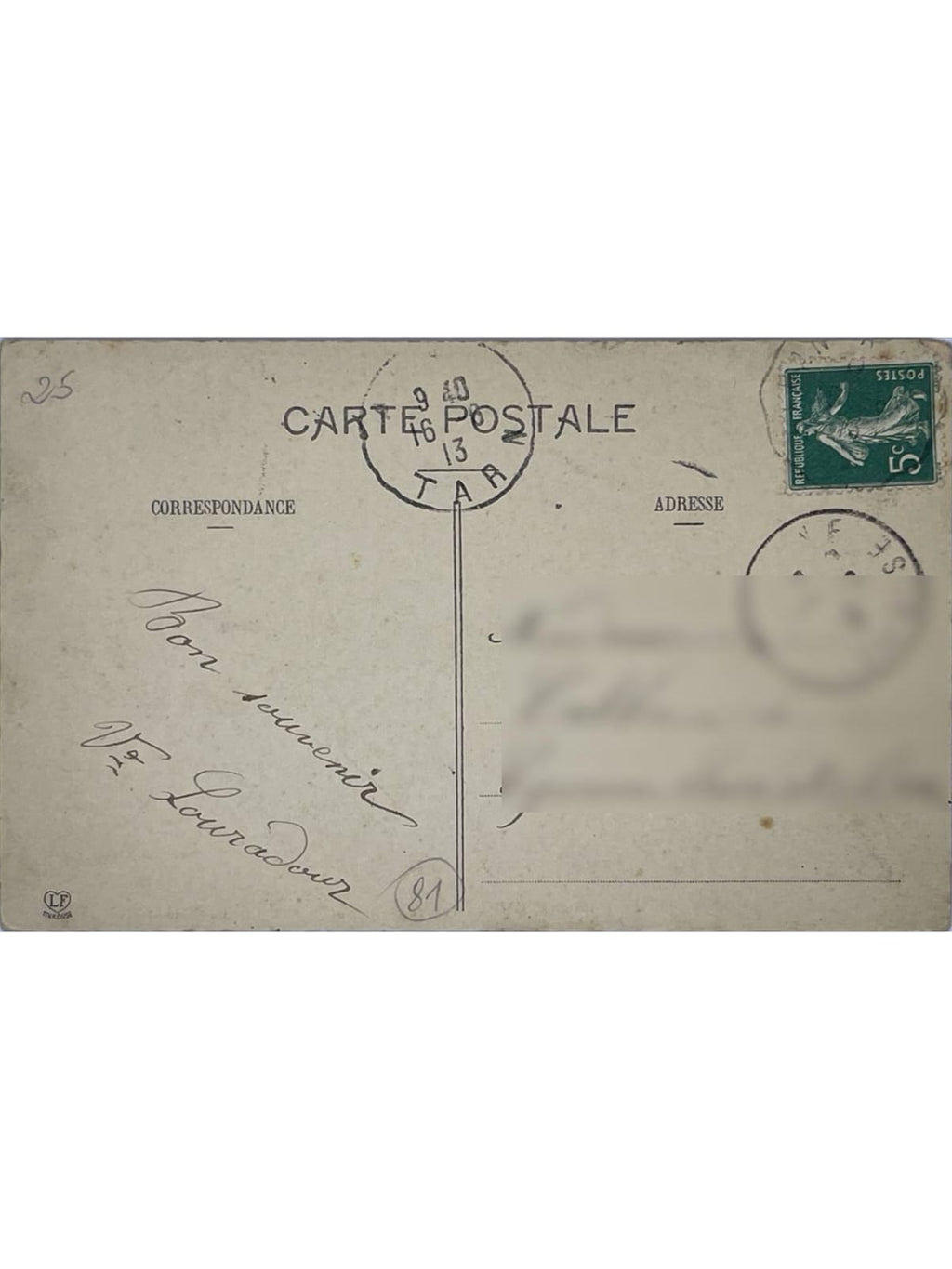 Verso de la carte postale