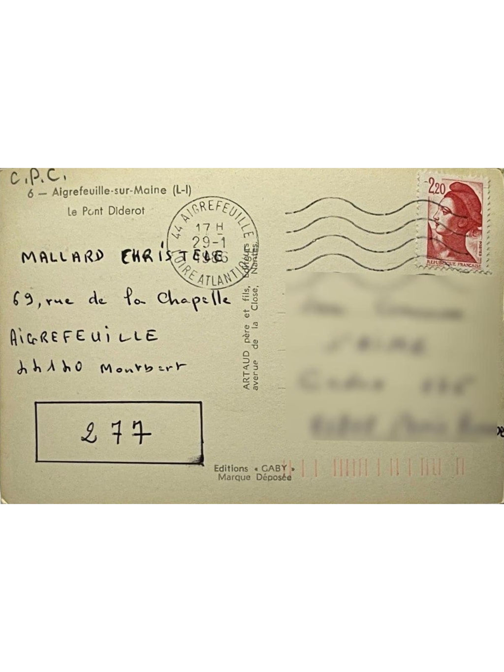 Verso de la carte postale