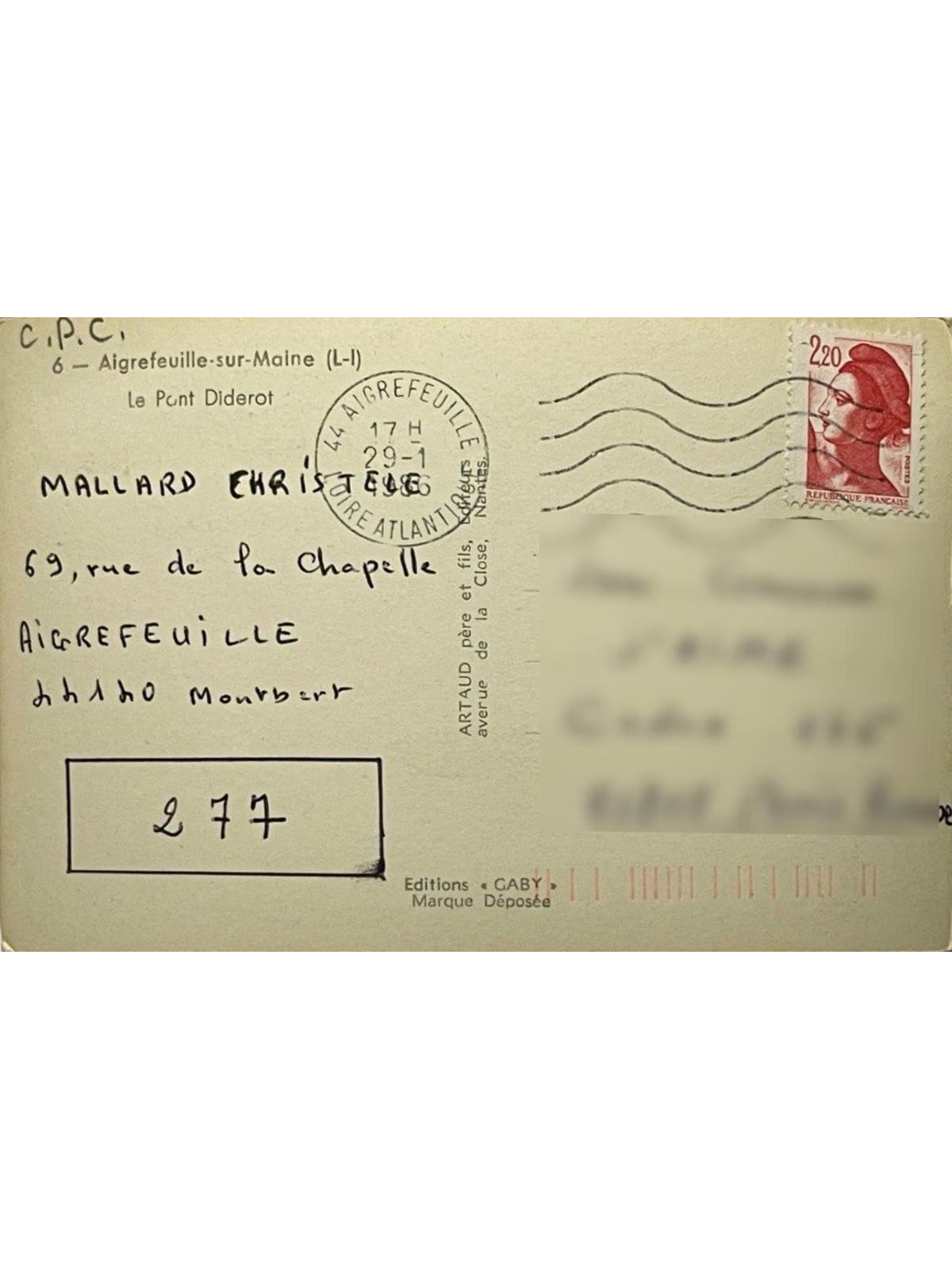 Verso de la carte postale