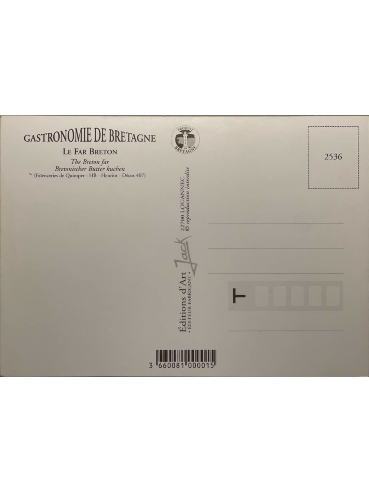 Verso de la carte postale