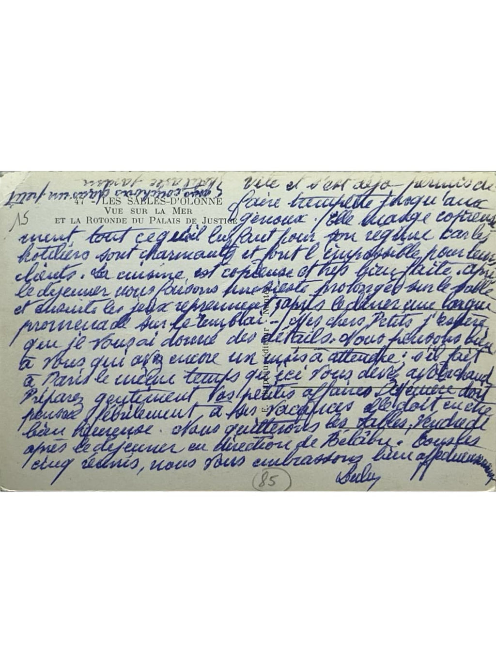 Verso de la carte postale