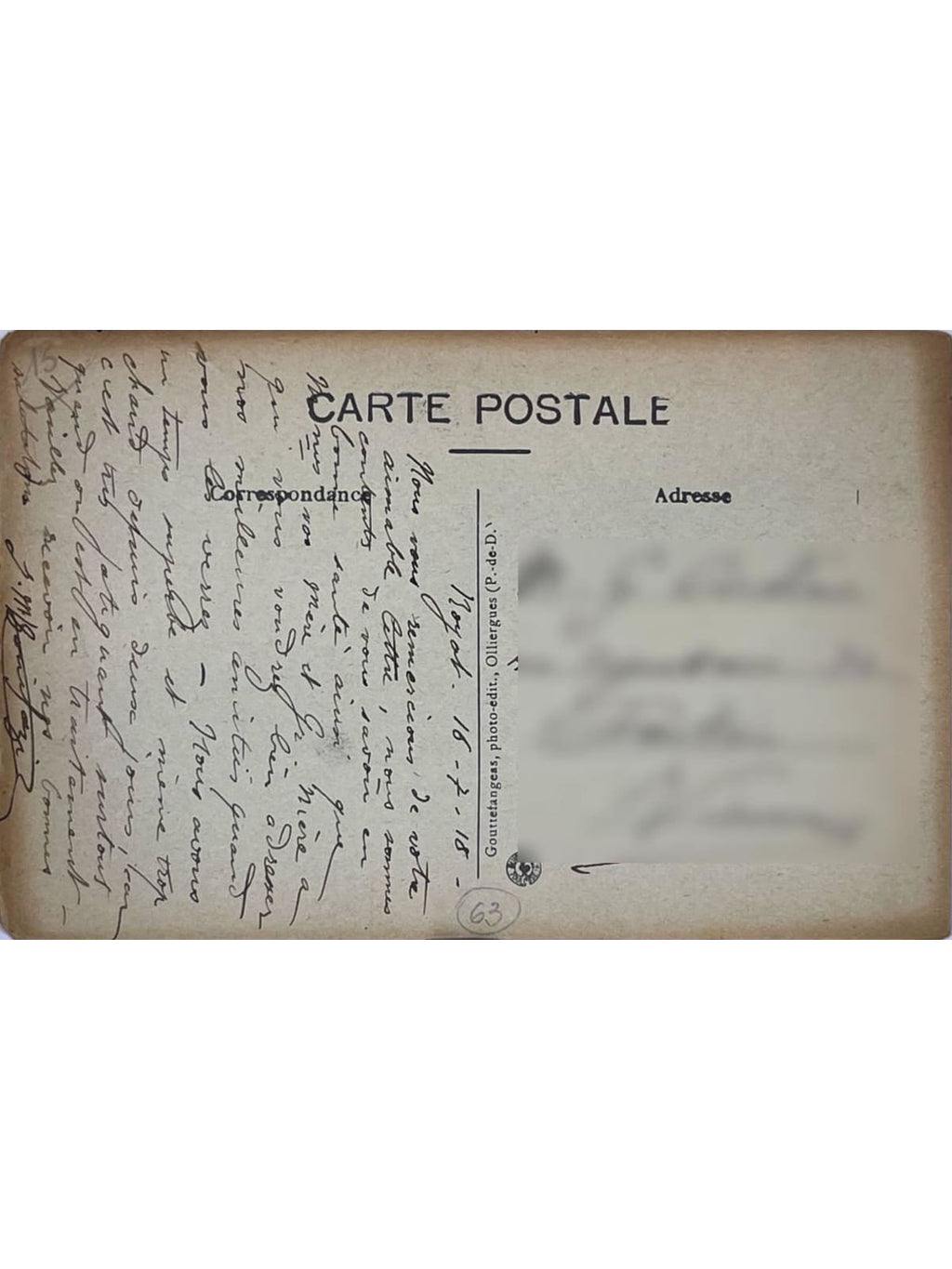 Verso de la carte postale